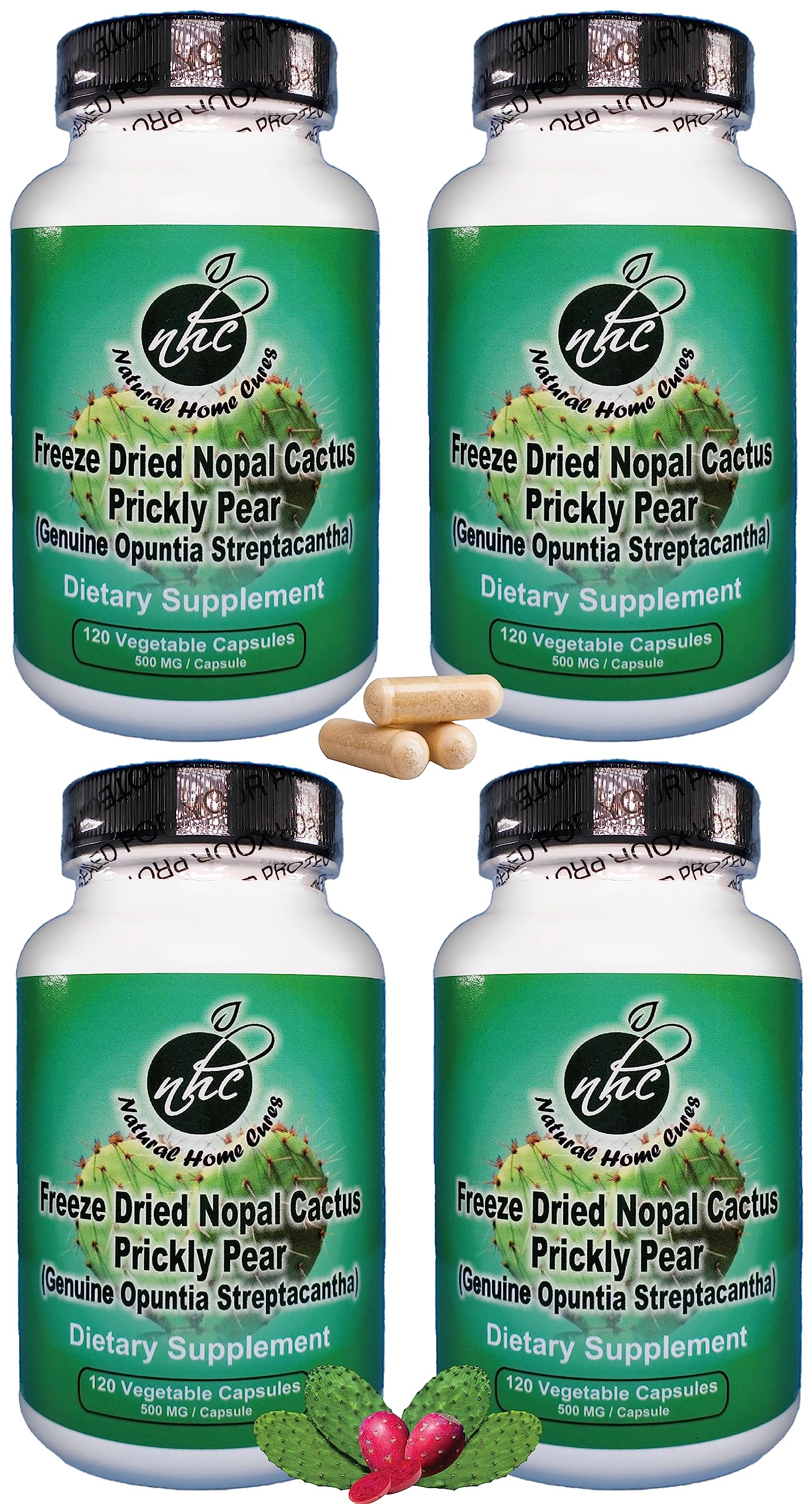 Natural Home Cures Freeze-Dried Nopal Cactus Capsules, 480 Capsules