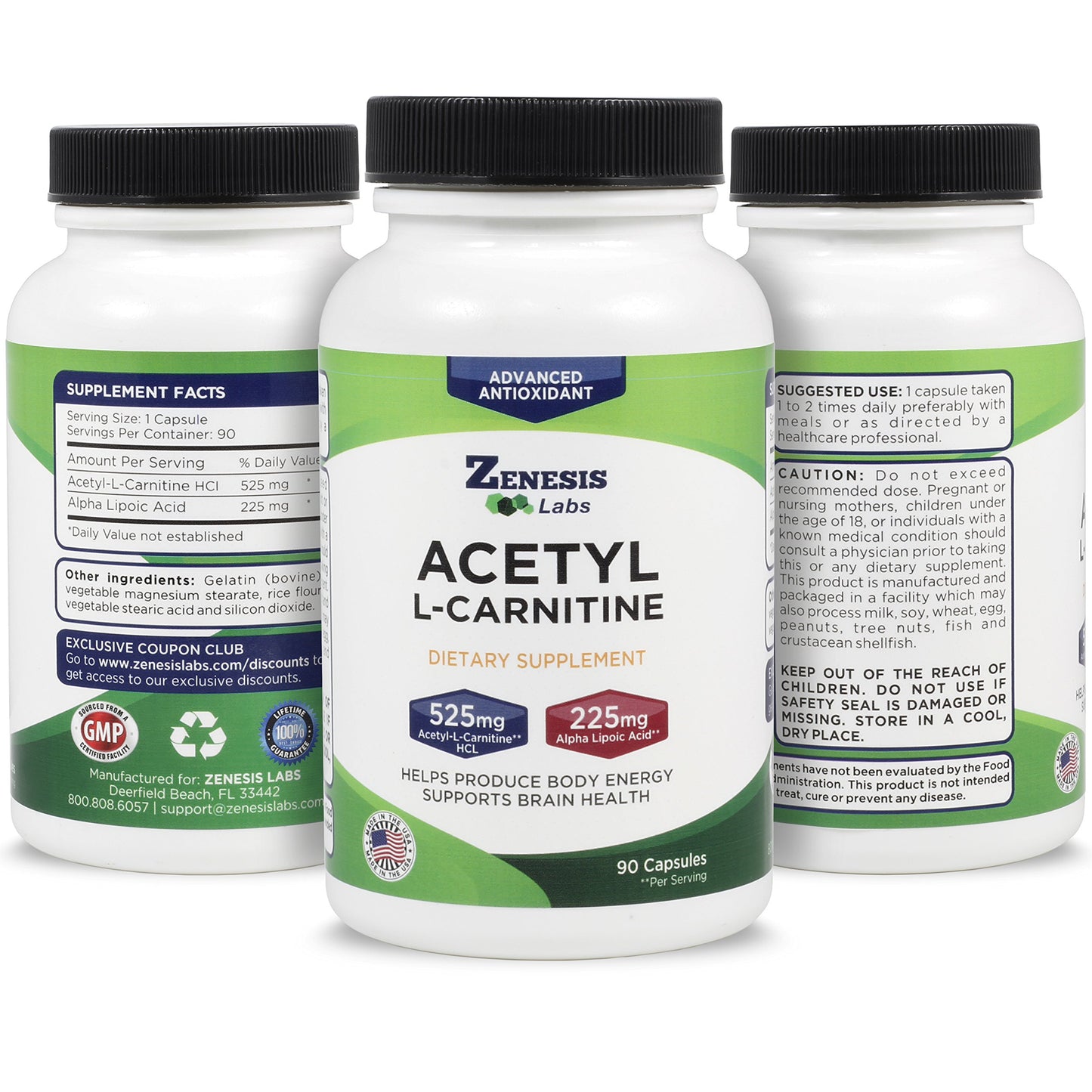 Zenesis Labs Acetyl L-Carnitine with Alpha Lipoic Acid Capsules, 90 Count