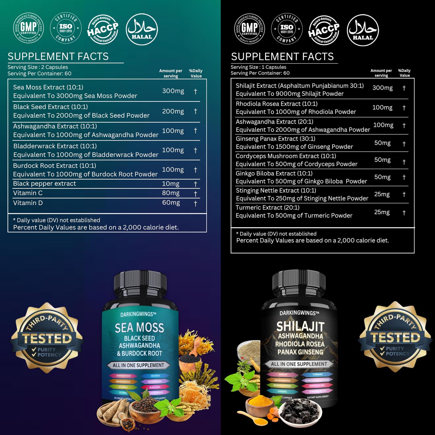 Darkingwings Shilajit and Sea Moss Combo Capsules, 60 Capsules