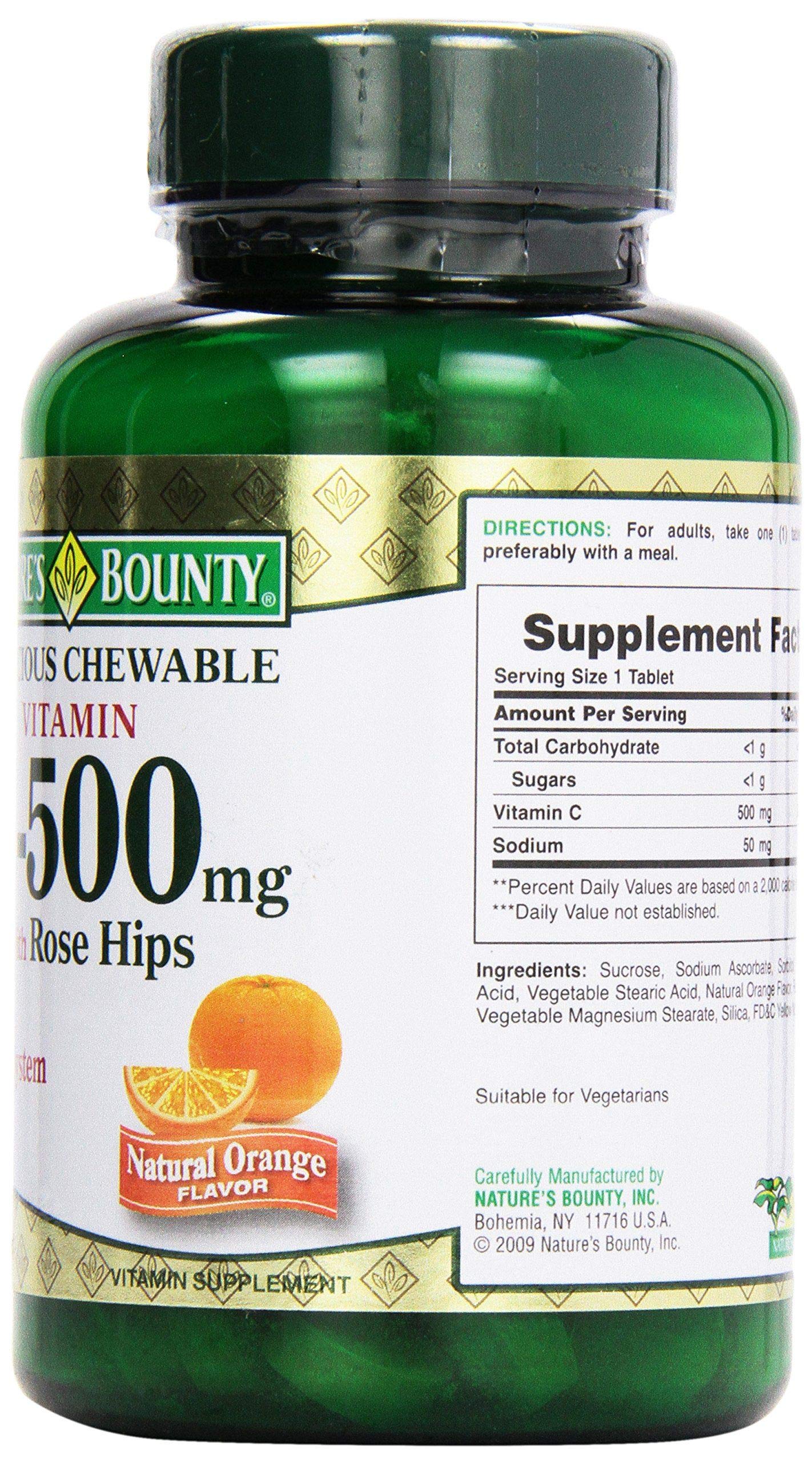 Nature's Bounty Vitamin C 500 mg Chewable Tablets with Rose Hips, 90 Count