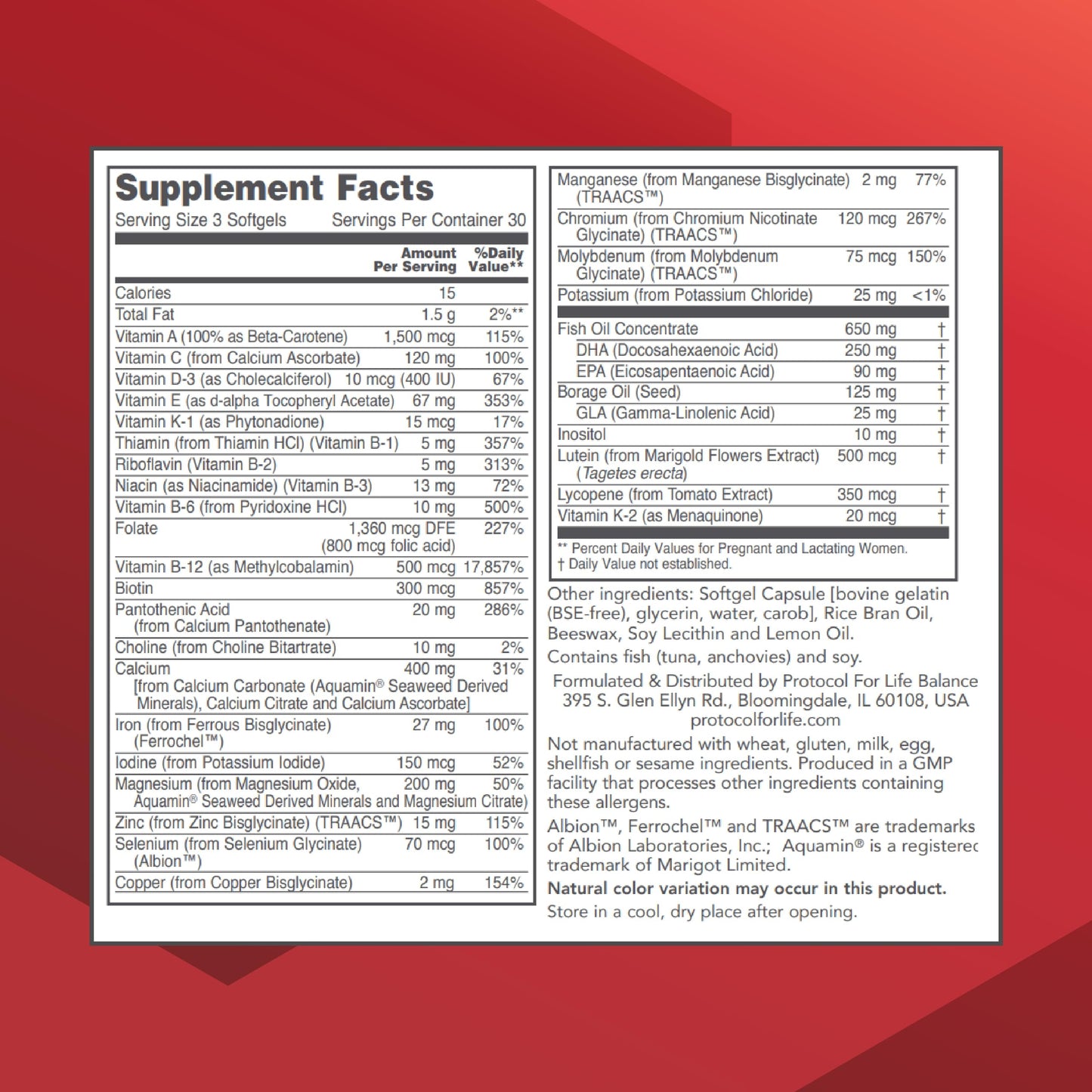 Protocol for Life Balance Pre-Natal Multivitamin with DHA 90 Softgels
