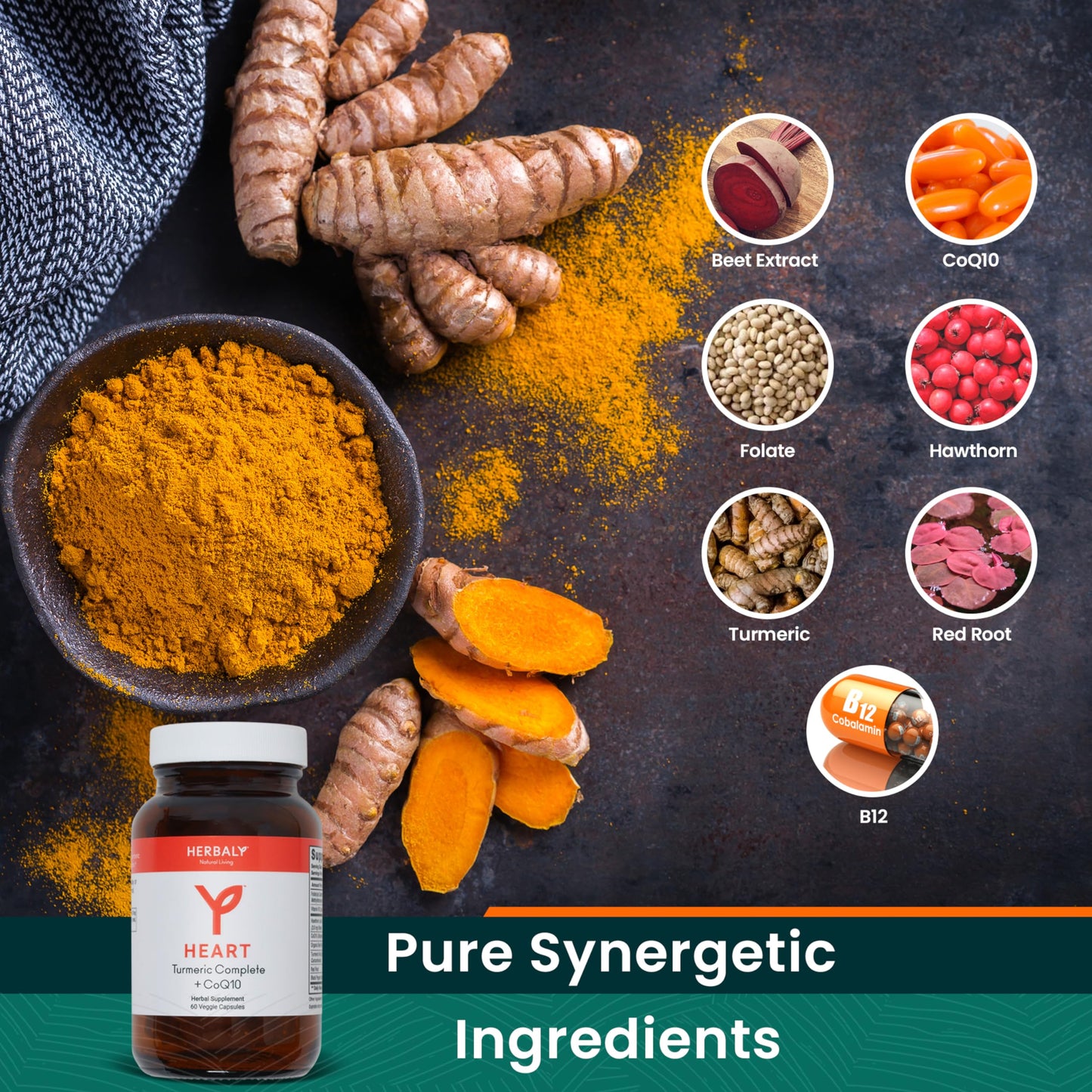 HERBALY Turmeric Complete Plus CoQ10 Capsules, 60 ct