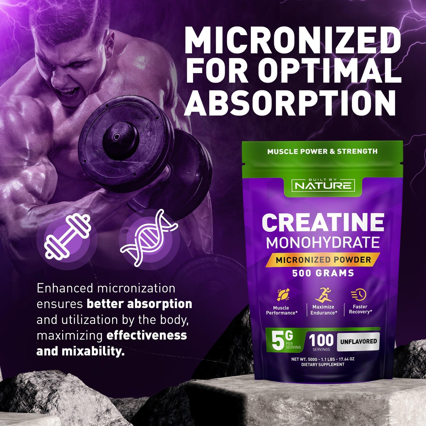 Built by Nature Creatine Monohydrate Powder 17.64 oz