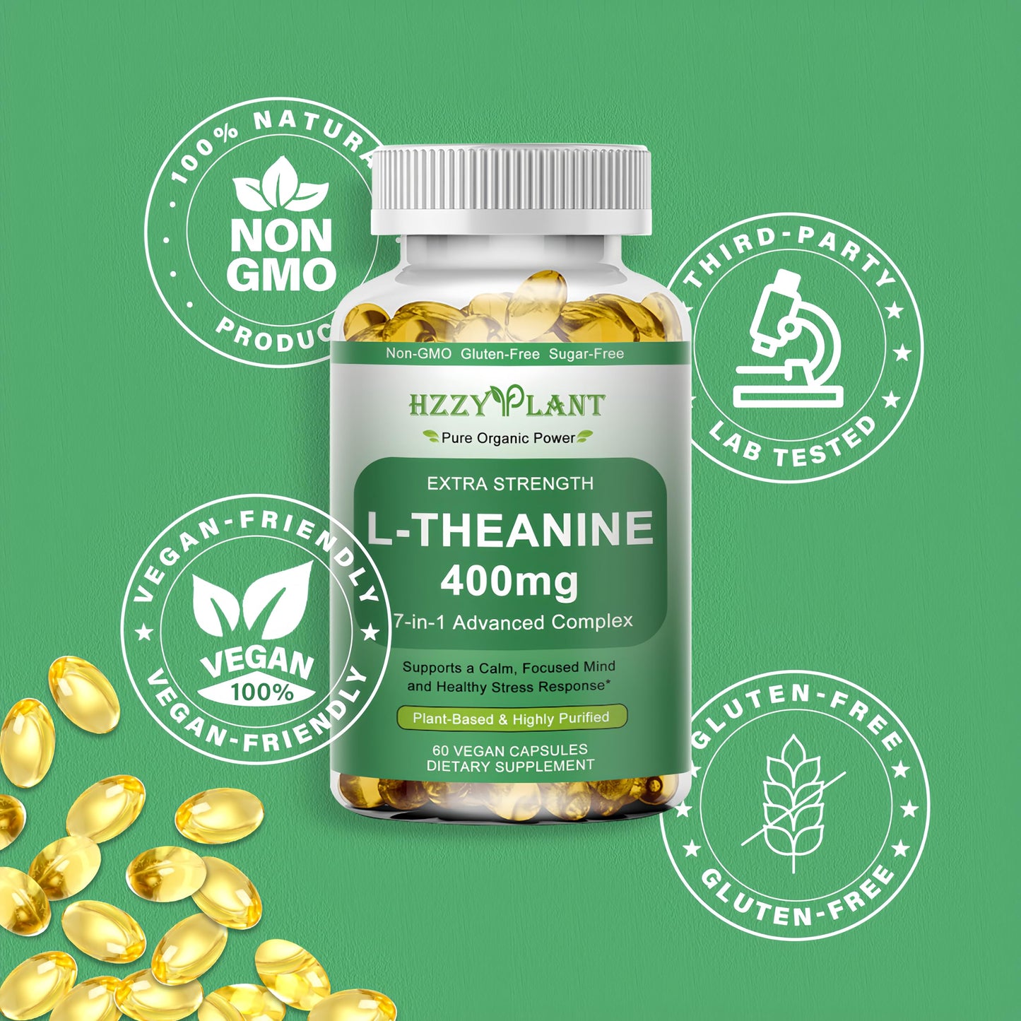 HZZYPLANT L-Theanine Softgels 60 Count