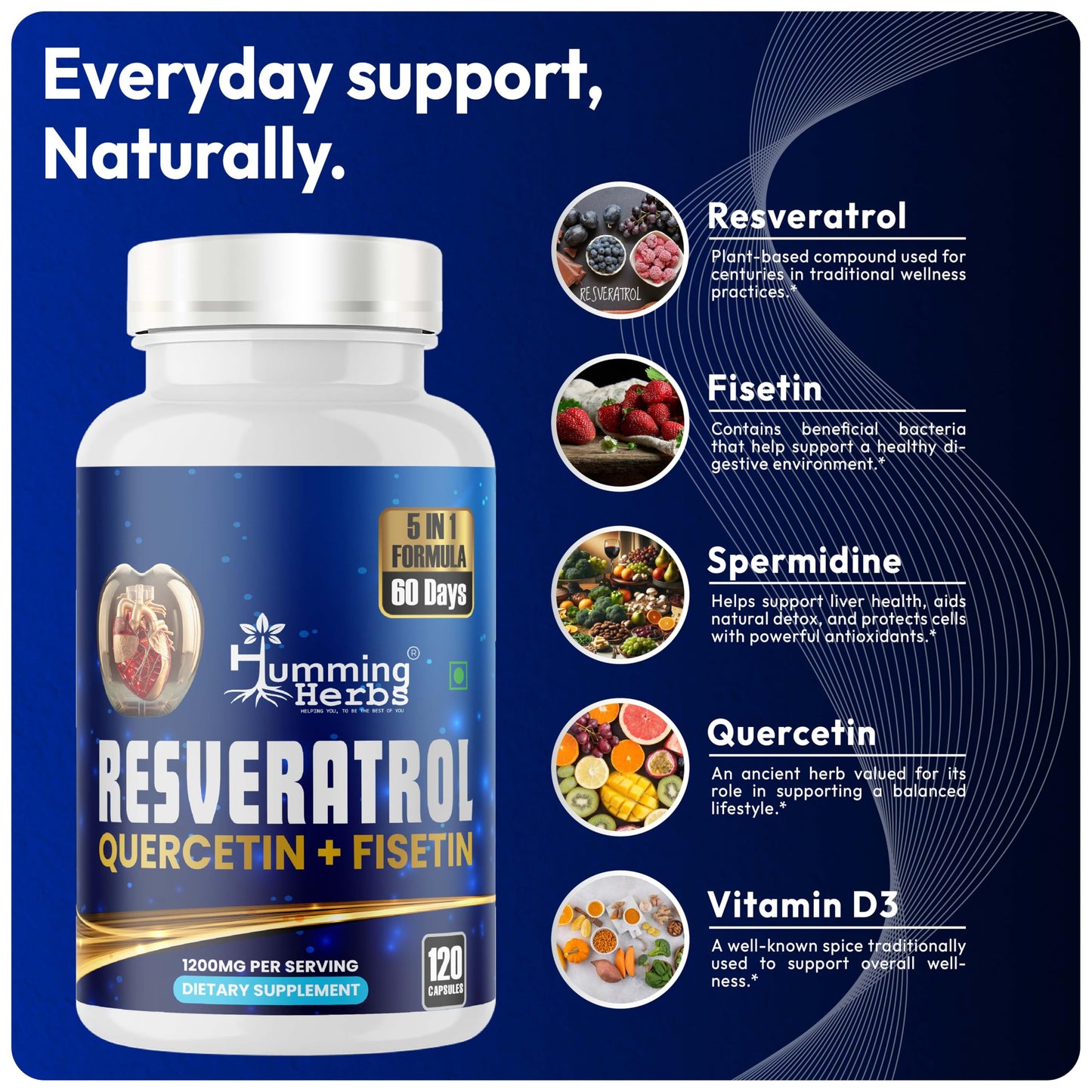 Humming Herbs Resveratrol Supplement, 120 Capsules