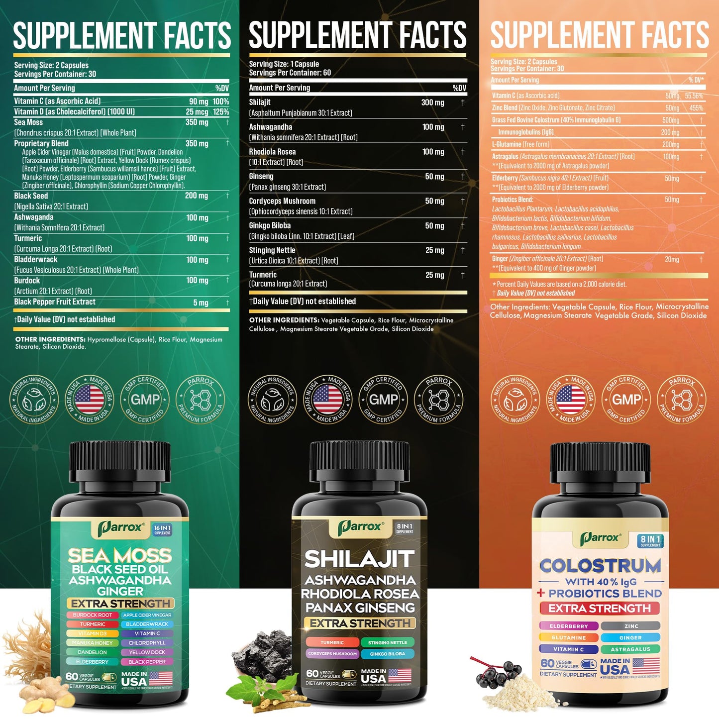 Parrox Sea Moss Shilajit Colostrum Black Seed Complete Vitality Trio Bundle Capsule 180