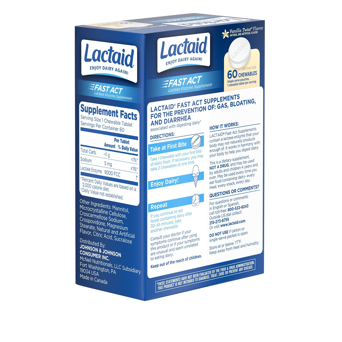 Lactaid Fast Act Lactose Intolerance Relief Chewables, 240 Count