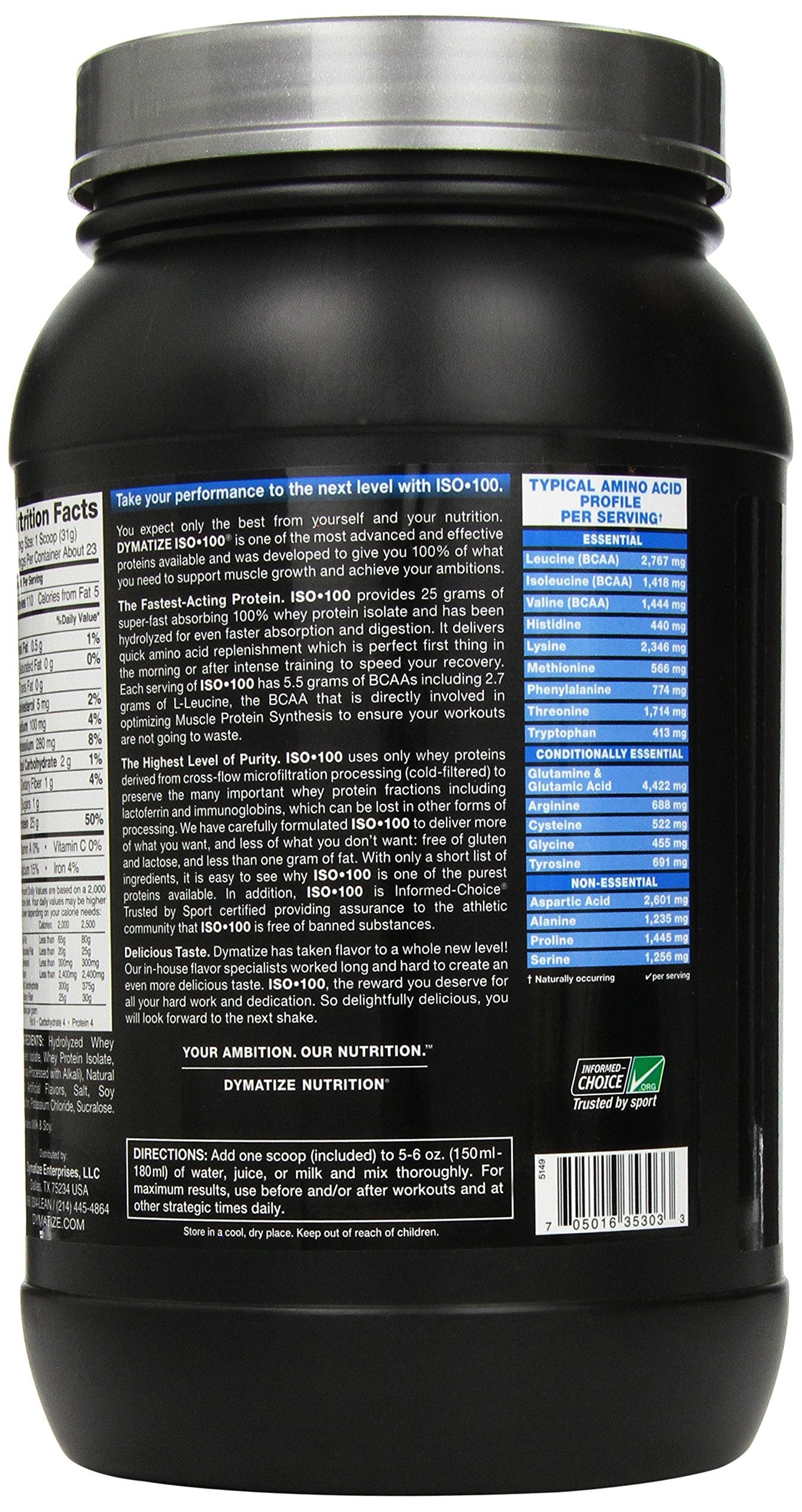 Dymatize ISO 100 Hydrolyzed Whey Protein Powder, Chocolate, 1.6 lb