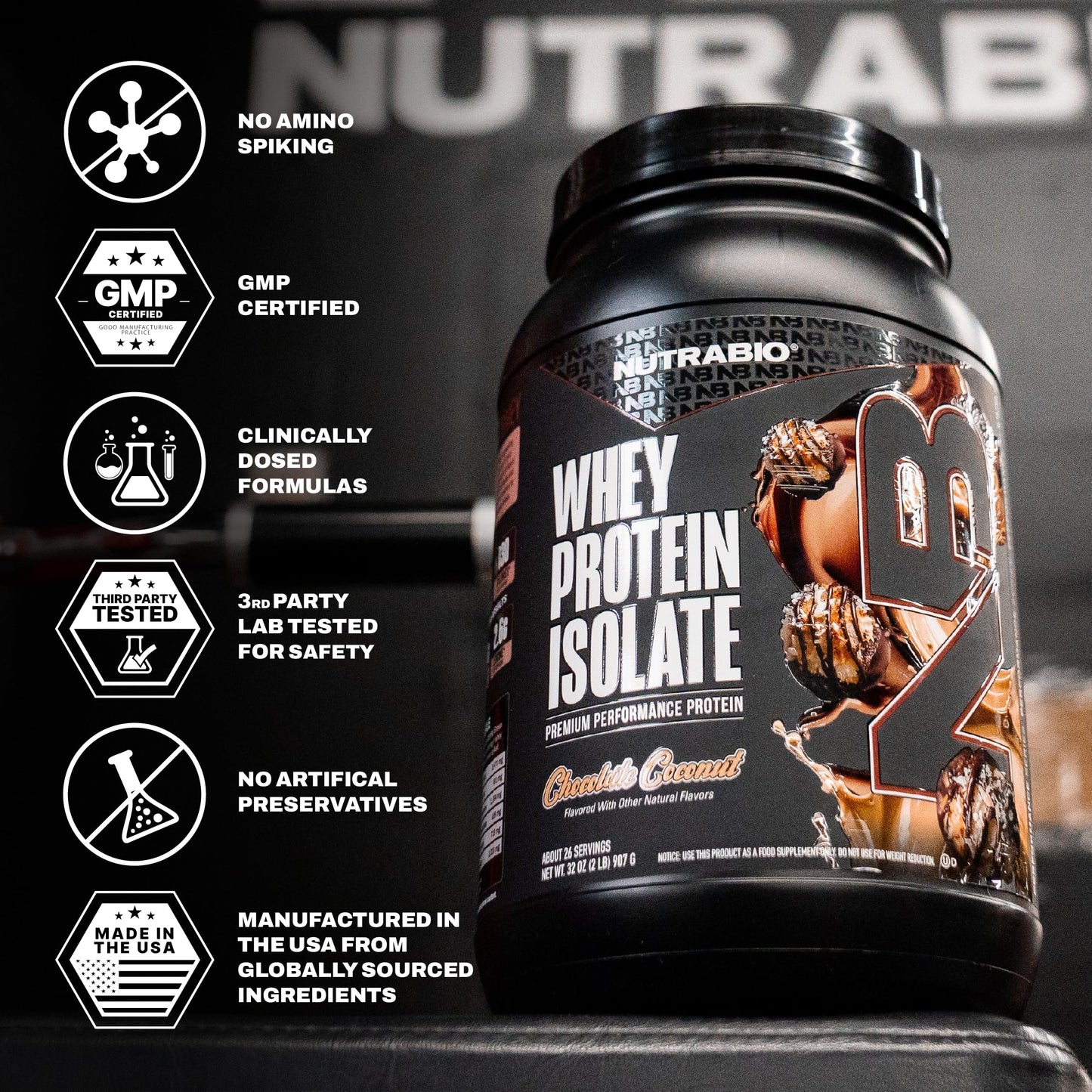 NutraBio 100% Whey Protein Isolate Protein Powder, 32