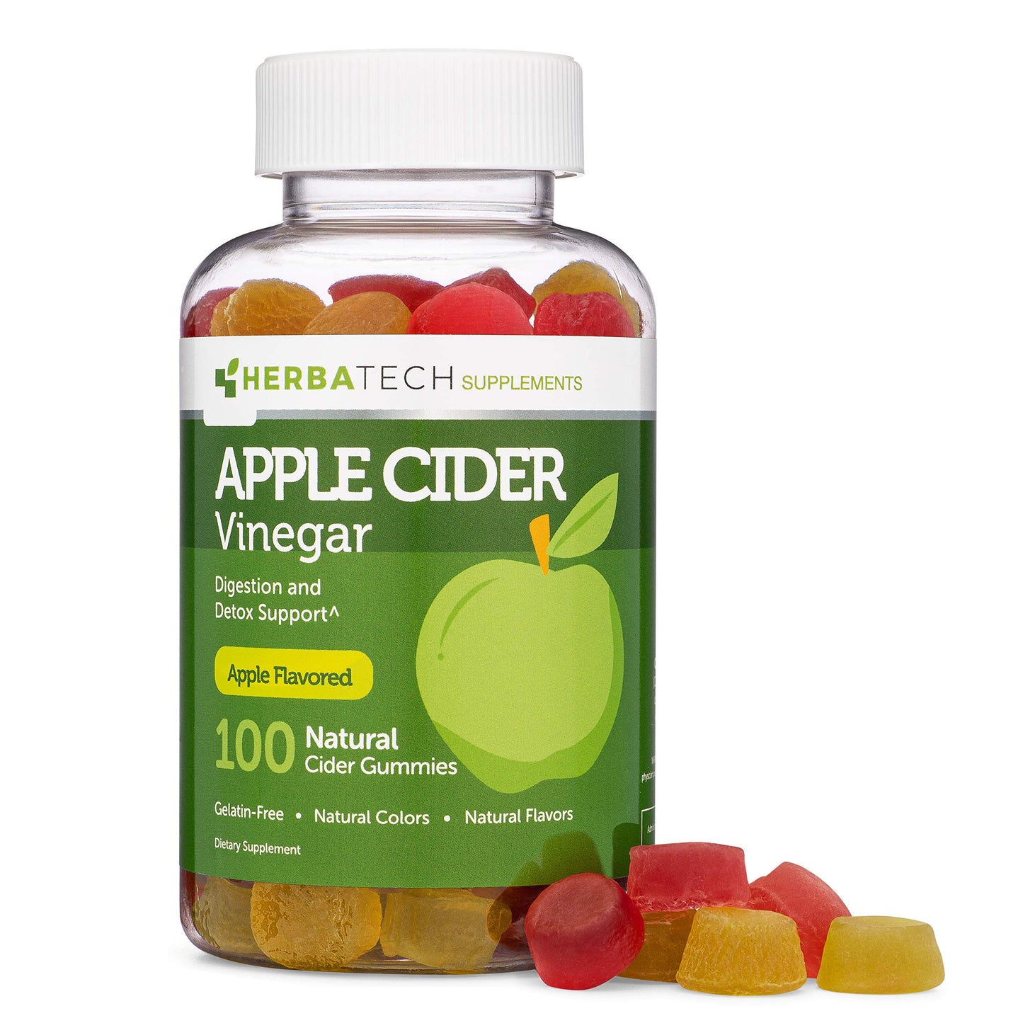 Herbatech Supplements Apple Cider Vinegar Gummies with Mother, 100 Gummies