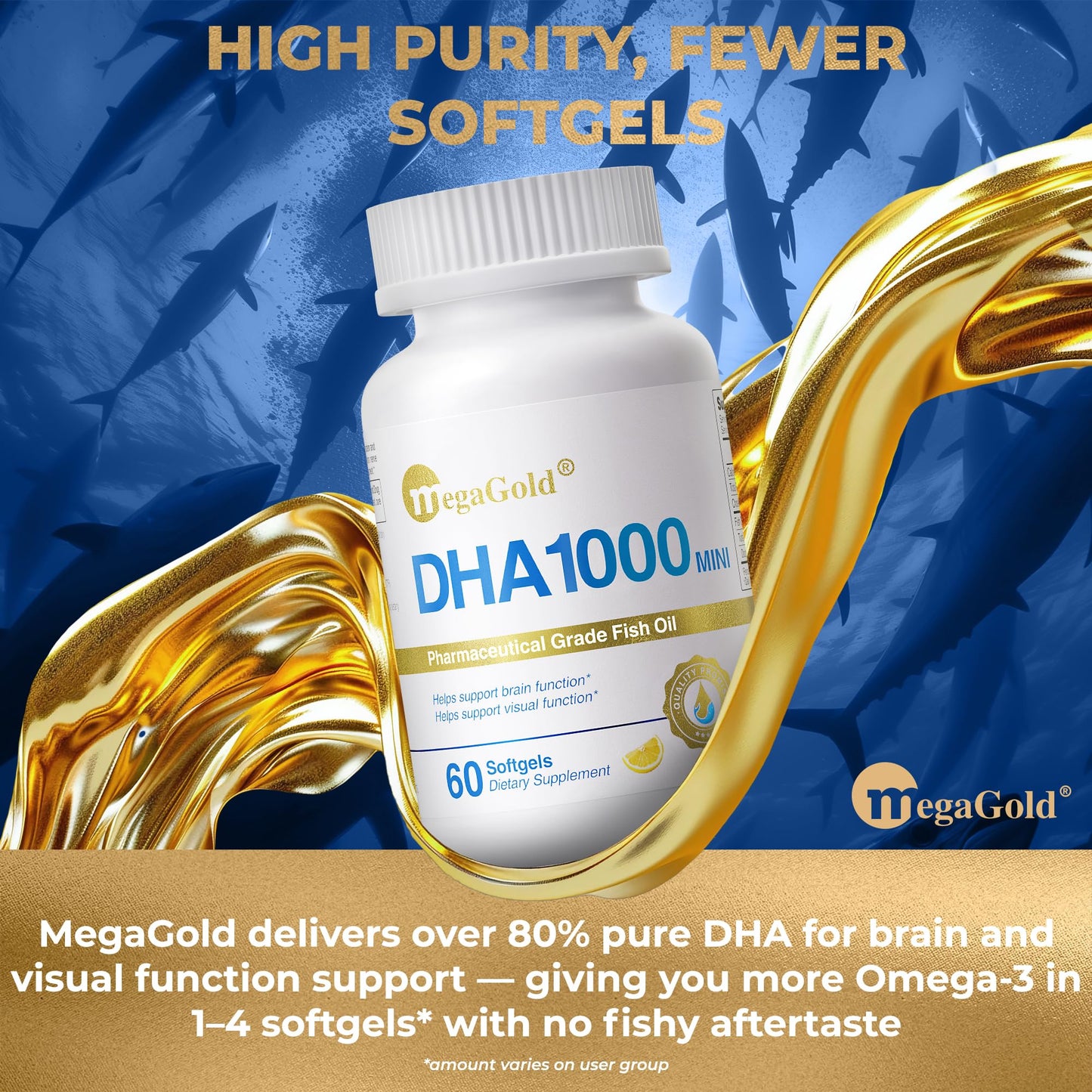 MegaGold DHA 1000mg Fish Oil Mini Softgels, 60 Count