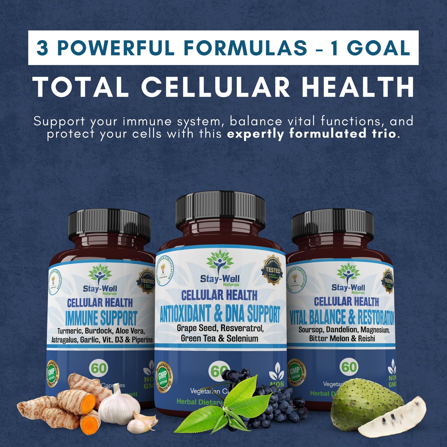 Stay-Well Naturals Soursop Capsules with Black Seed Oil, Sea Moss, Moringa, Turmeric, Resveratrol and Green Tea – Cellular Health, Immune, Antioxidant Support Formula – 180 Capsules