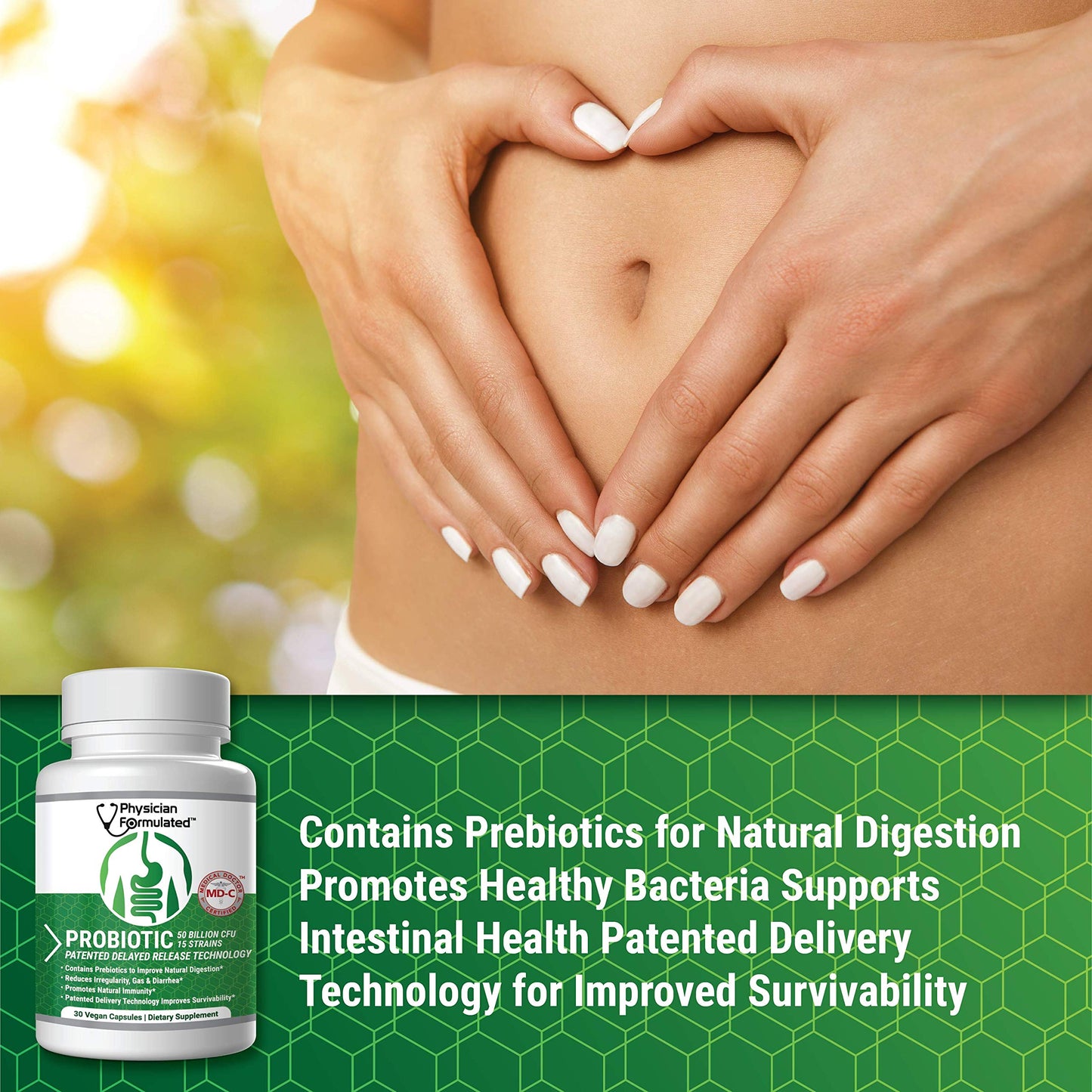 Physician Formulated Probiotics for Women & Men - 50 Billion, 15 Strains Slow Release DR Capsules & Prebiotics to Improve Digestive Health, Immune Support, 30 Capsules