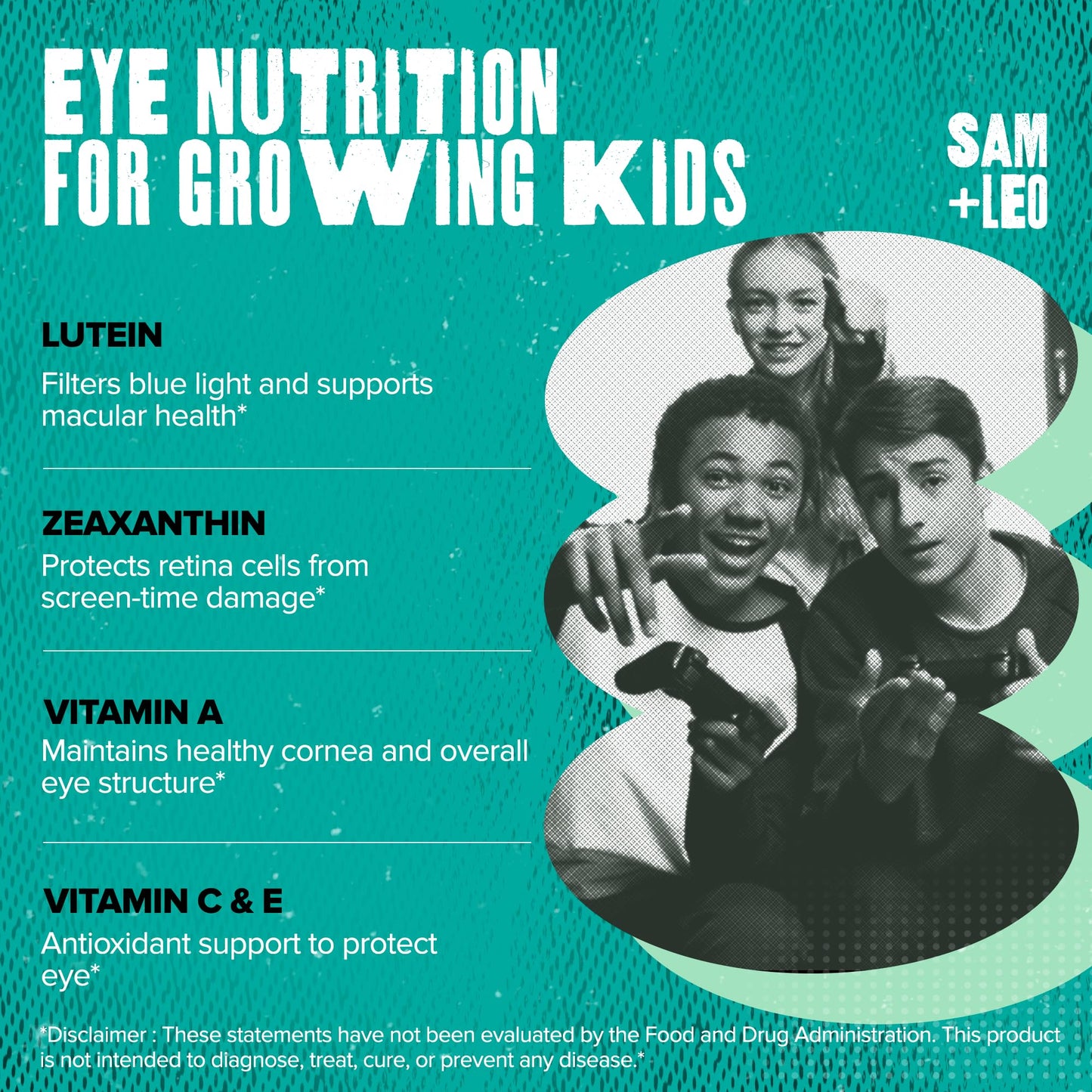 SAM+LEO Eye Gummies for Kids & Teens Gummy, Vitamins A, E & C, Lutein, 60 Count