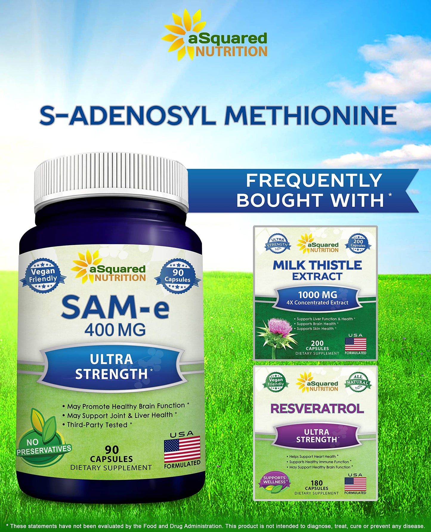 aSquared Nutrition SAM-e 400mg Supplement Capsules, 90 Count