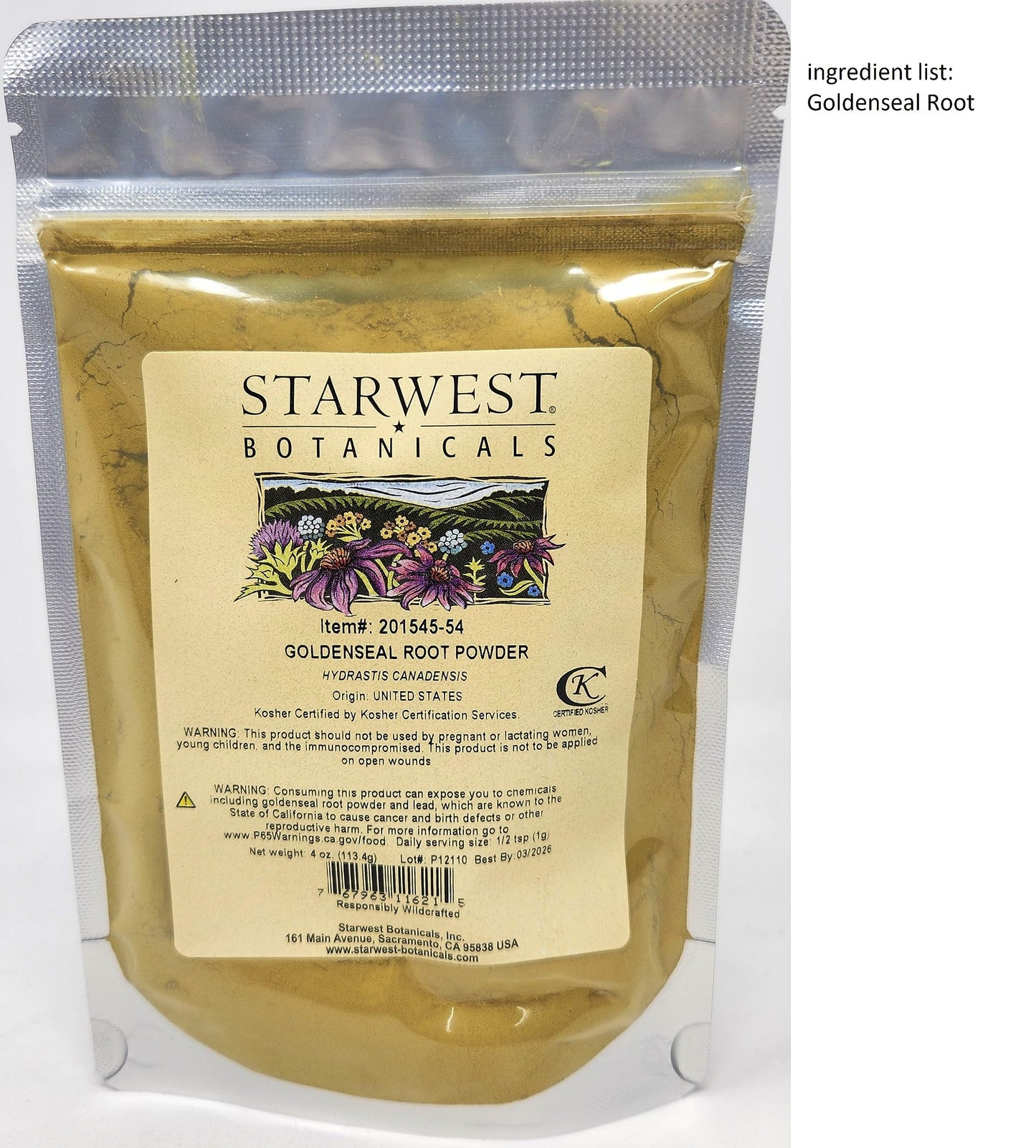 Starwest Botanicals Goldenseal Root Powder Wildcrafted, 4 oz