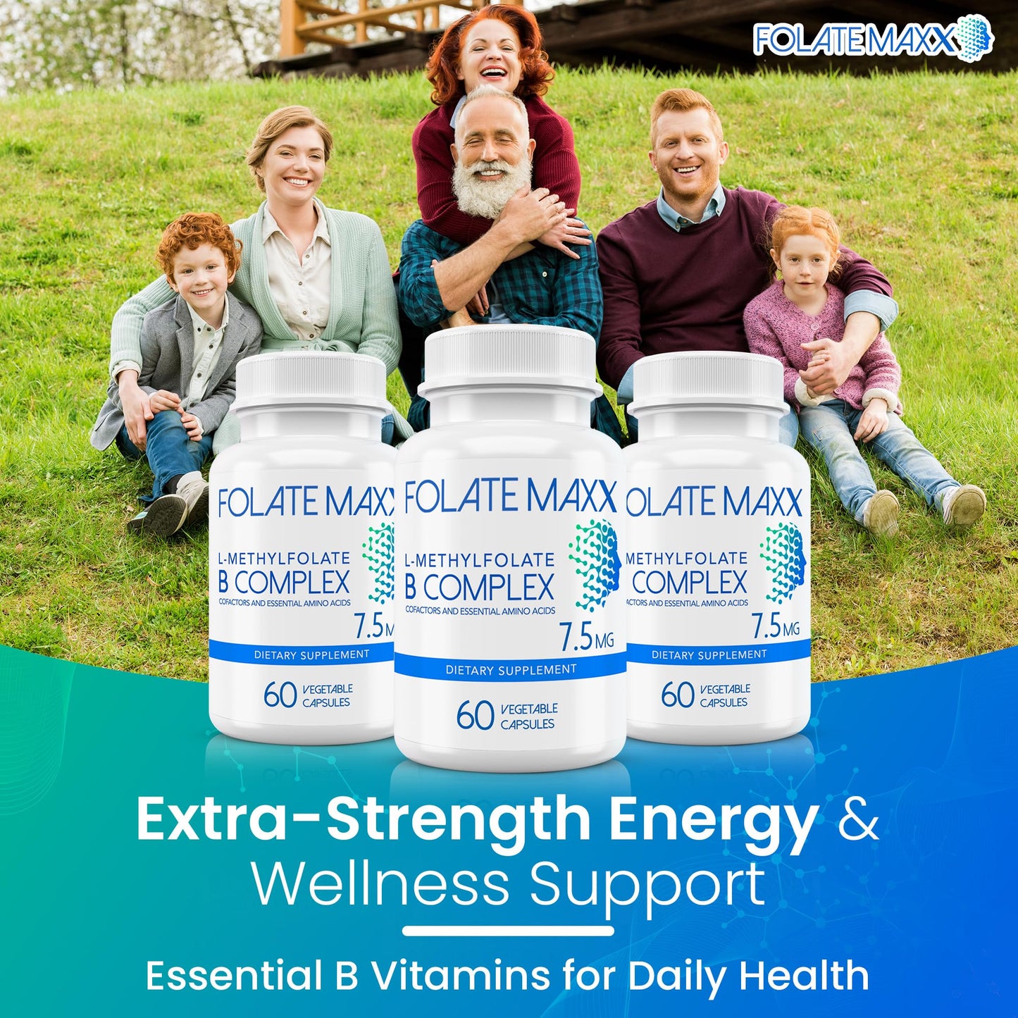 FOLATE MAXX L Methylfolate 7.5mg with Active Vitamin B Complex Capsules 60 Count