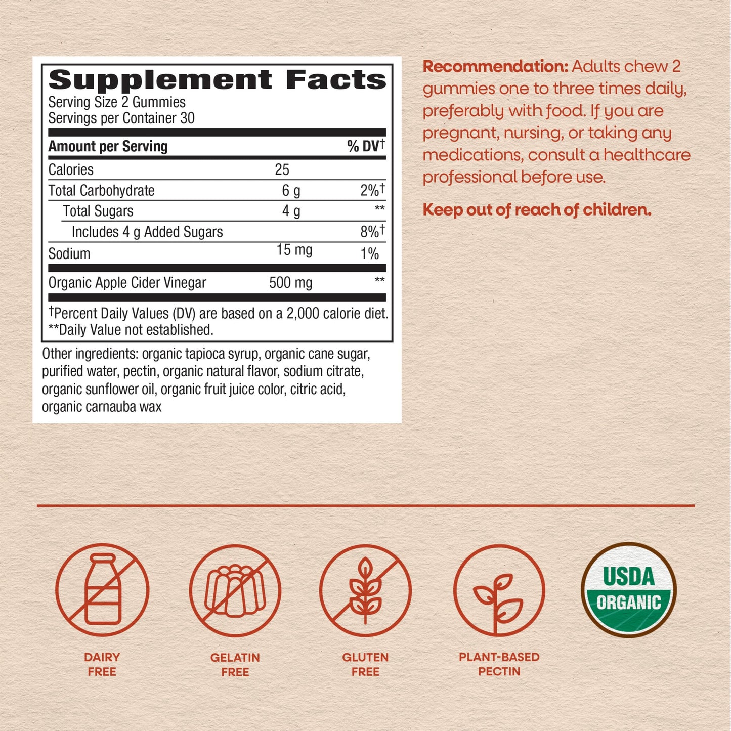 Nature's Way Organic Apple Cider Vinegar Gummies 60 Count