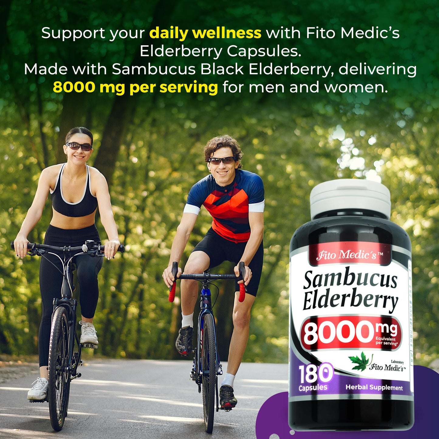 FITO MEDIC'S Lab Elderberry Supplement Sambucus Black Elderberry Capsules, 180 Capsules