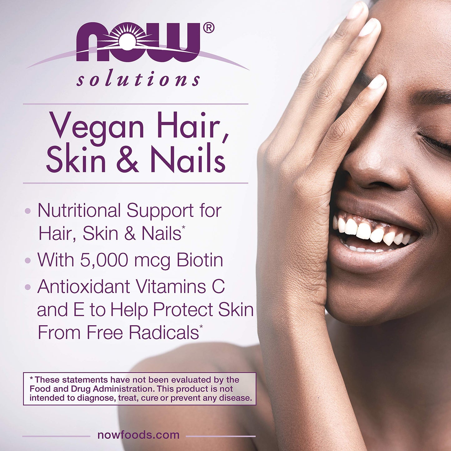 NOW Foods Vegan Hair, Skin & Nails Biotin 5,000 mcg Capsules, 90 Count