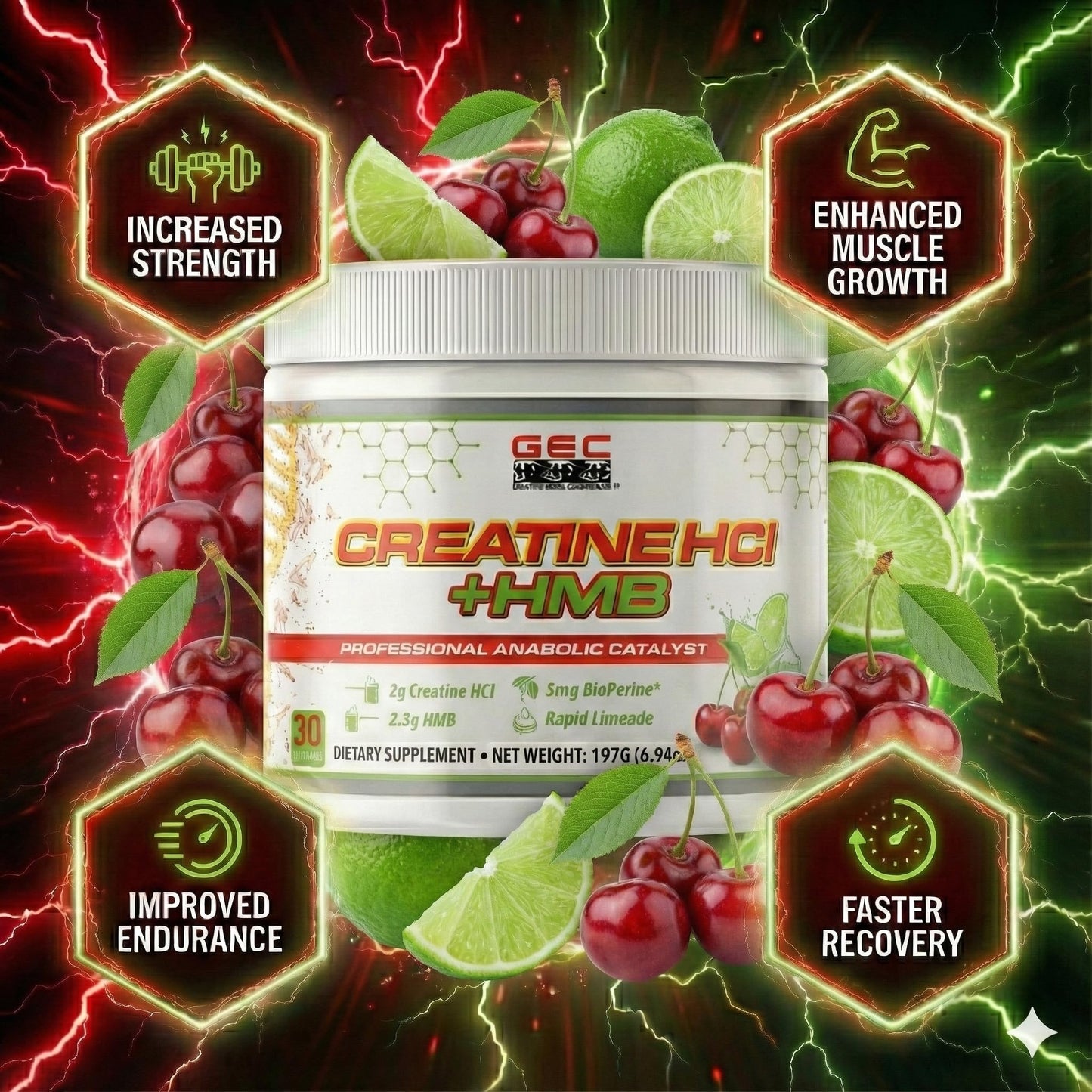 Genetic Edge Compounds Creatine HCl + HMB for Athletes – Performance & Recovery Formula – Powder, 6.94 oz