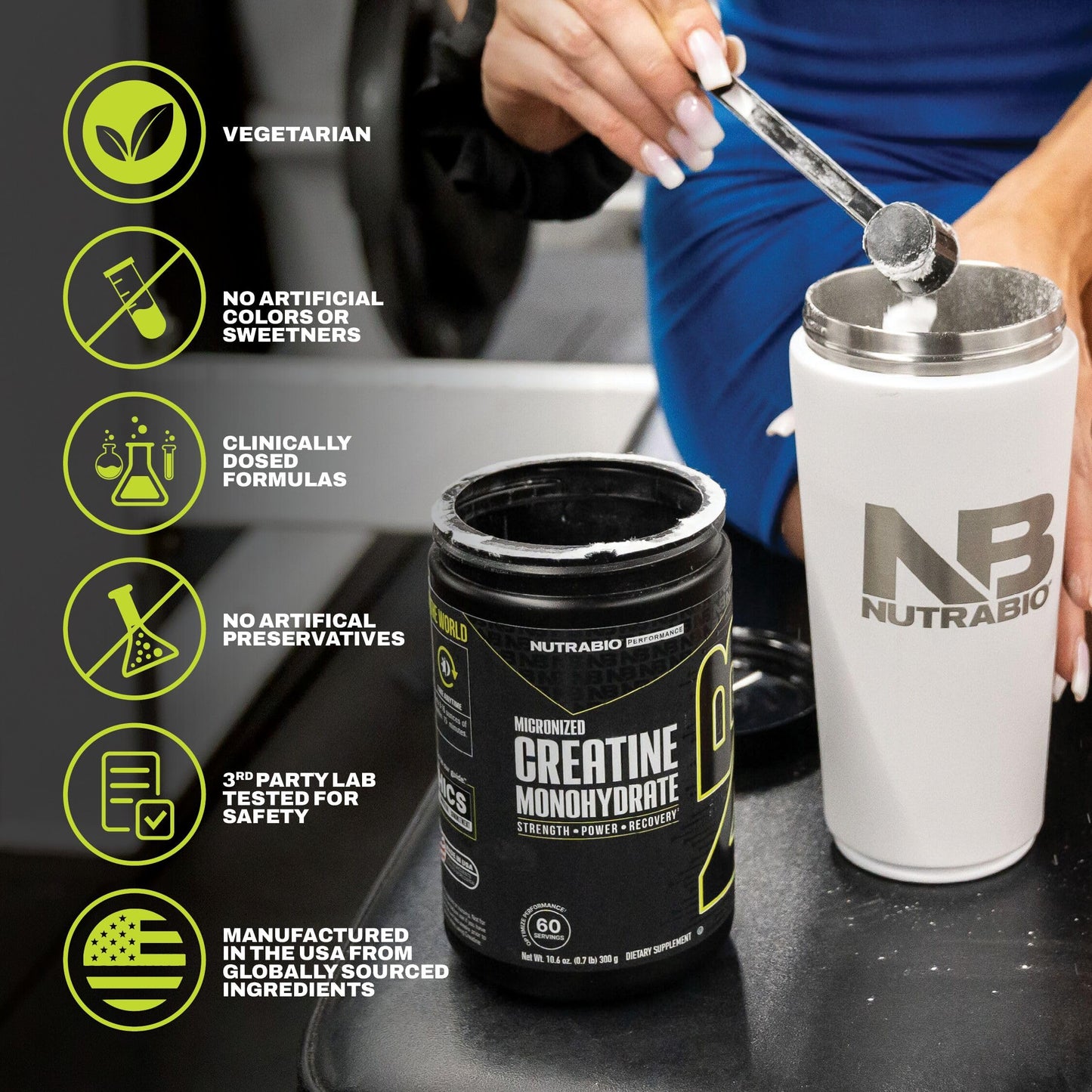 NutraBio Pure Micronized Creatine Monohydrate Powder 10.6 oz