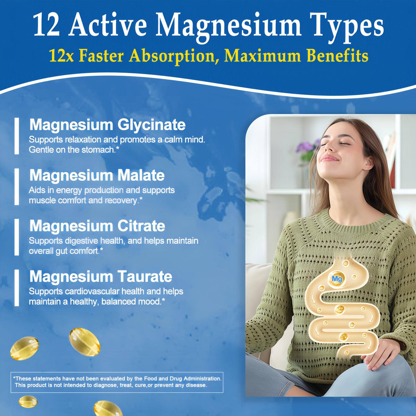 JINGYAT Magnesium Complex Softgels 12-in-1 Magnesium Supplement, 120 Count
