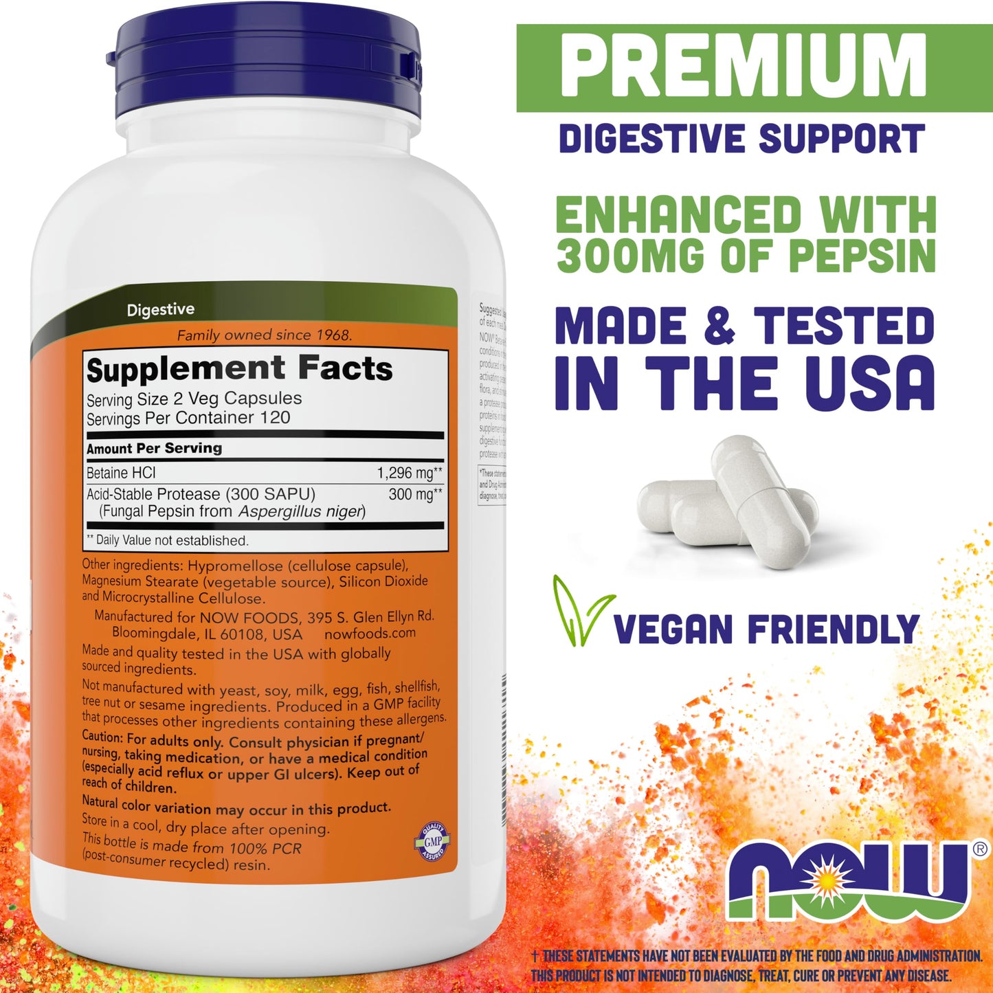 NOW Foods Betaine HCl 648mg Veg Capsules, 480 Capsules