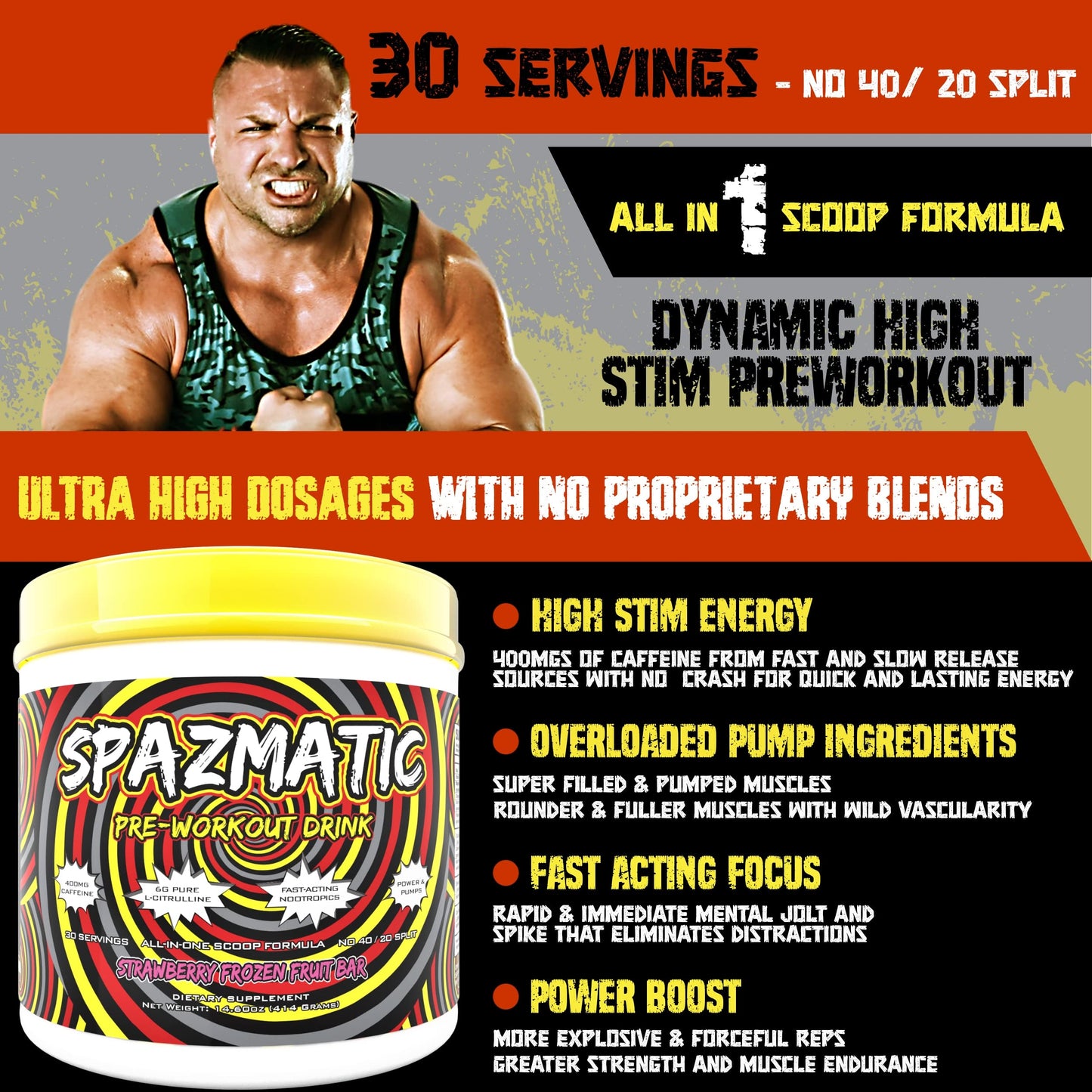 SPAZMATIC Pre-Workout Powder 13.8 Ounce