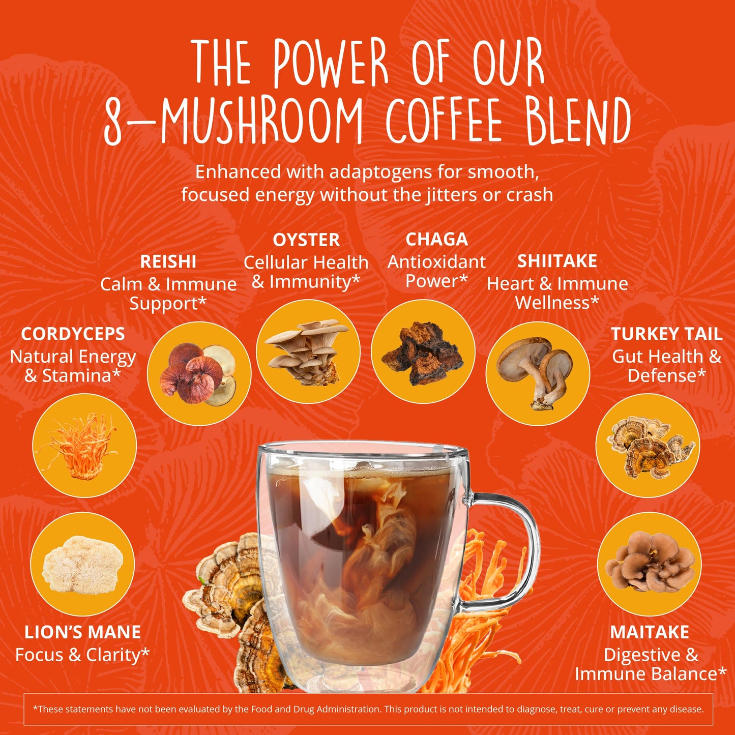 Happy Healthy Hippie Nootropic Mushroom Coffee Instant with 8 Mushrooms + Nootropic Adaptogen Stack Powder, 6 oz