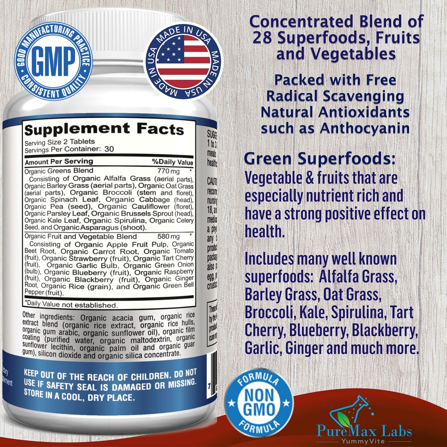 YUMMYVITE Fruit and Veggie Superfood Greens 60 Tablets