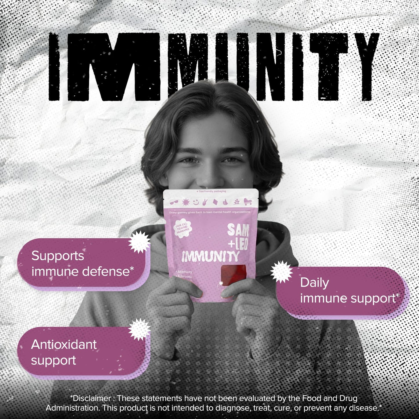 SAM+LEO Immunity Gummies with Elderberry, Echinacea, Zinc & Vitamin C – 60 Count
