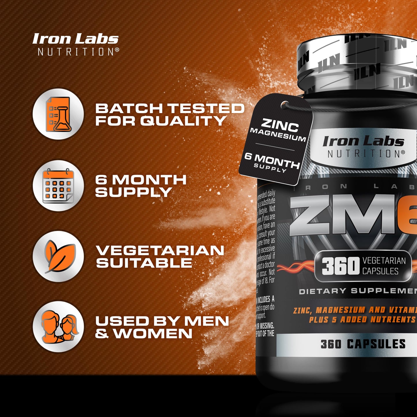 Iron Labs Nutrition ZM6 High Strength Zinc and Magnesium Supplement Capsule 360 Capsules