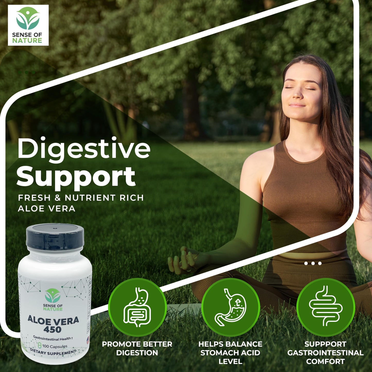 Sense of Nature Aloe Vera 450 Capsules Organic Non-GMO Digestive & Joint Support 1 Count