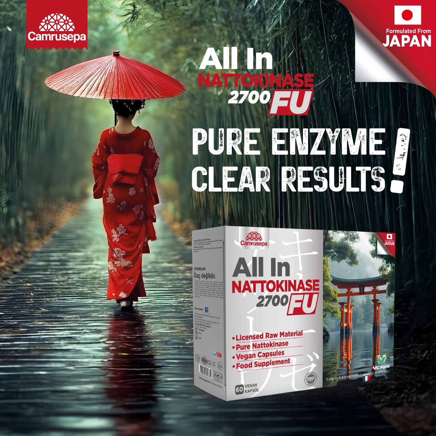 Camrusepa All in Nattokinase 2700 FU Enzyme Supplement for Circulation Support Capsule, 60 Count