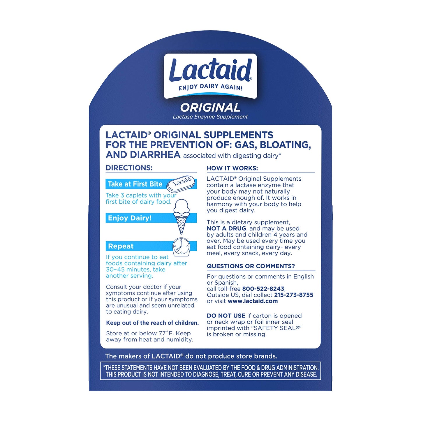 Lactaid Lactase Enzyme Caplets, 600 Count