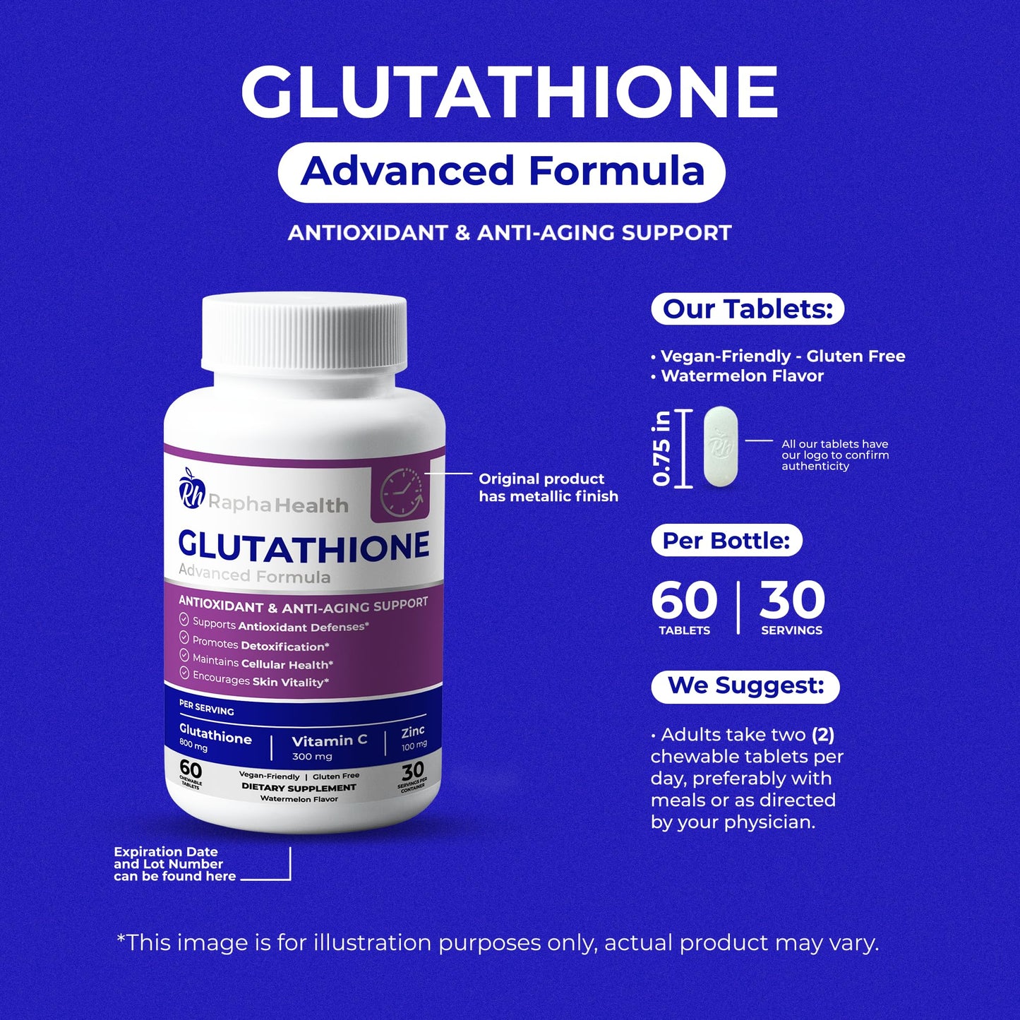 RAPHA HEALTH Glutathione Enhanced with Vitamin C & Zinc Chewable 120