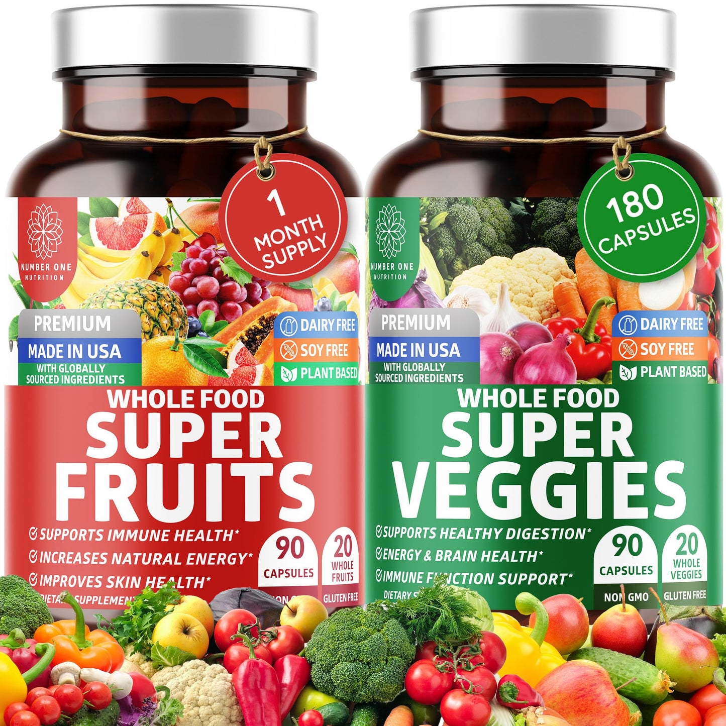 Number One Nutrition N1N Premium Super Fruits & Veggies Supplement 180 Capsules