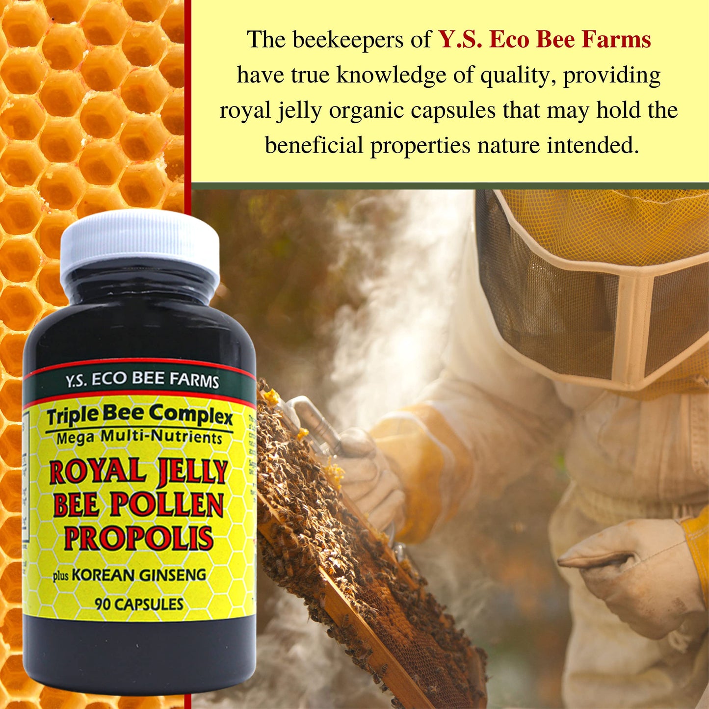 Worldwide Nutrition Triple Bee Complex Royal Jelly, Bee Pollen & Propolis with Korean Ginseng Capsule 90 Count