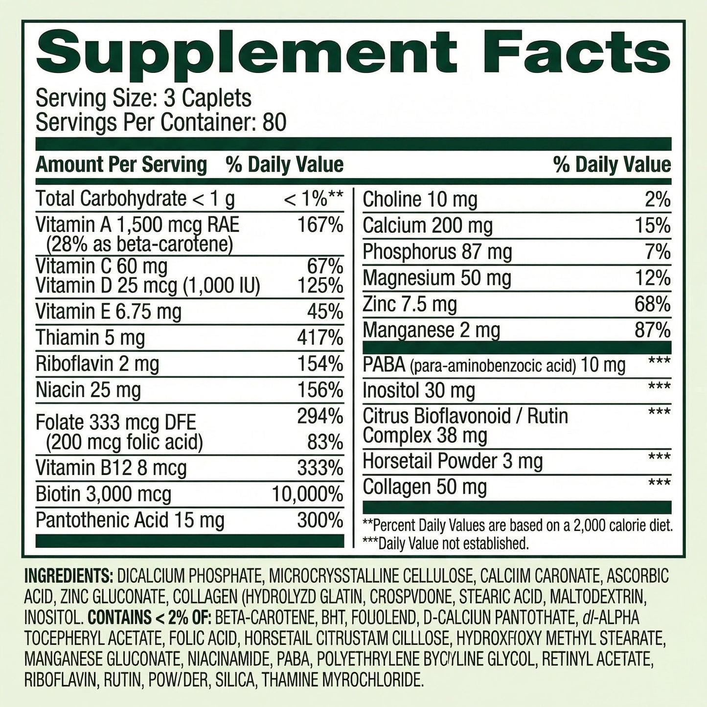 Generic Hair Skin Nails Vitamins Caplets 240