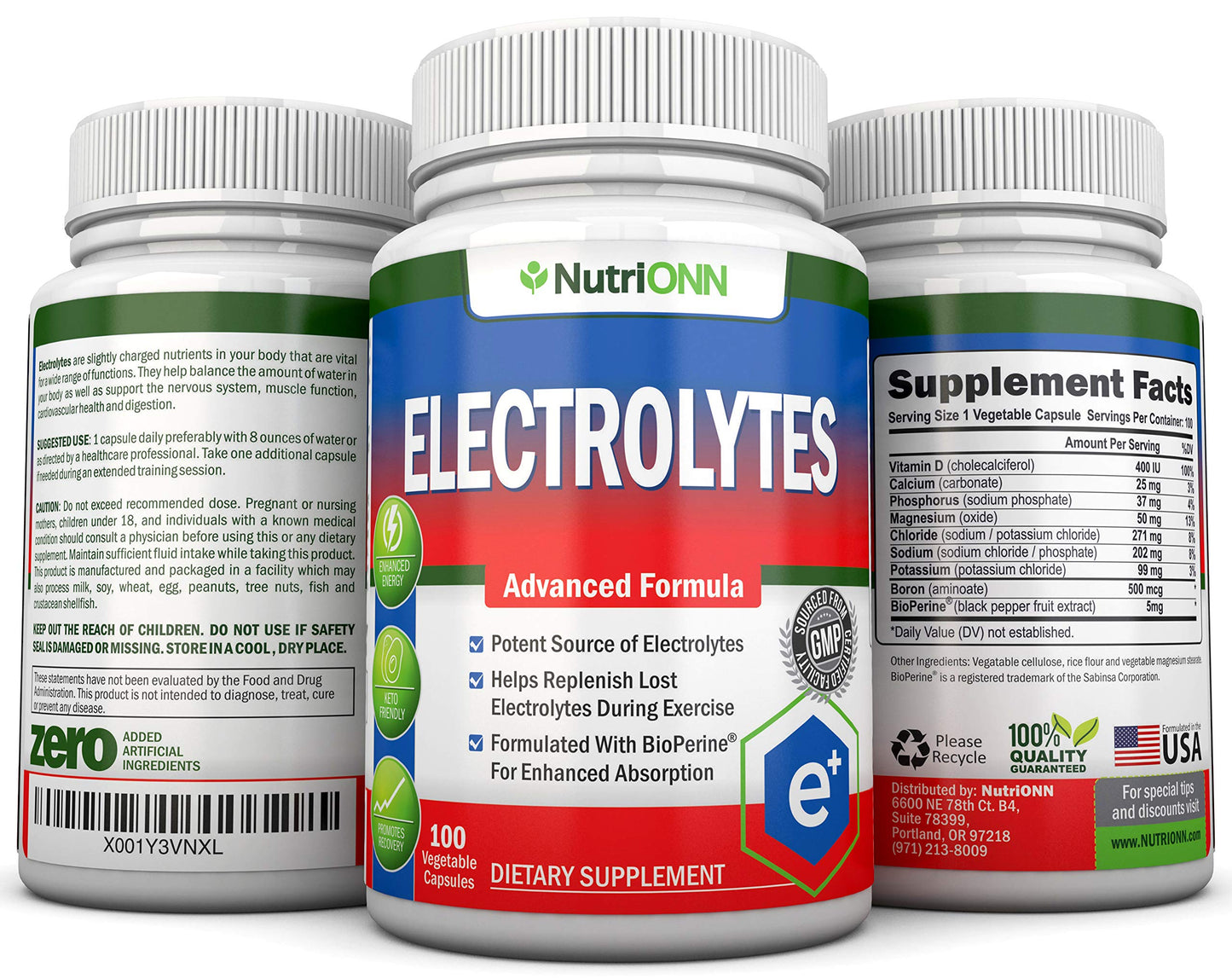 NutriONN Electrolytes Electrolyte Replacement Capsules, 100 Count