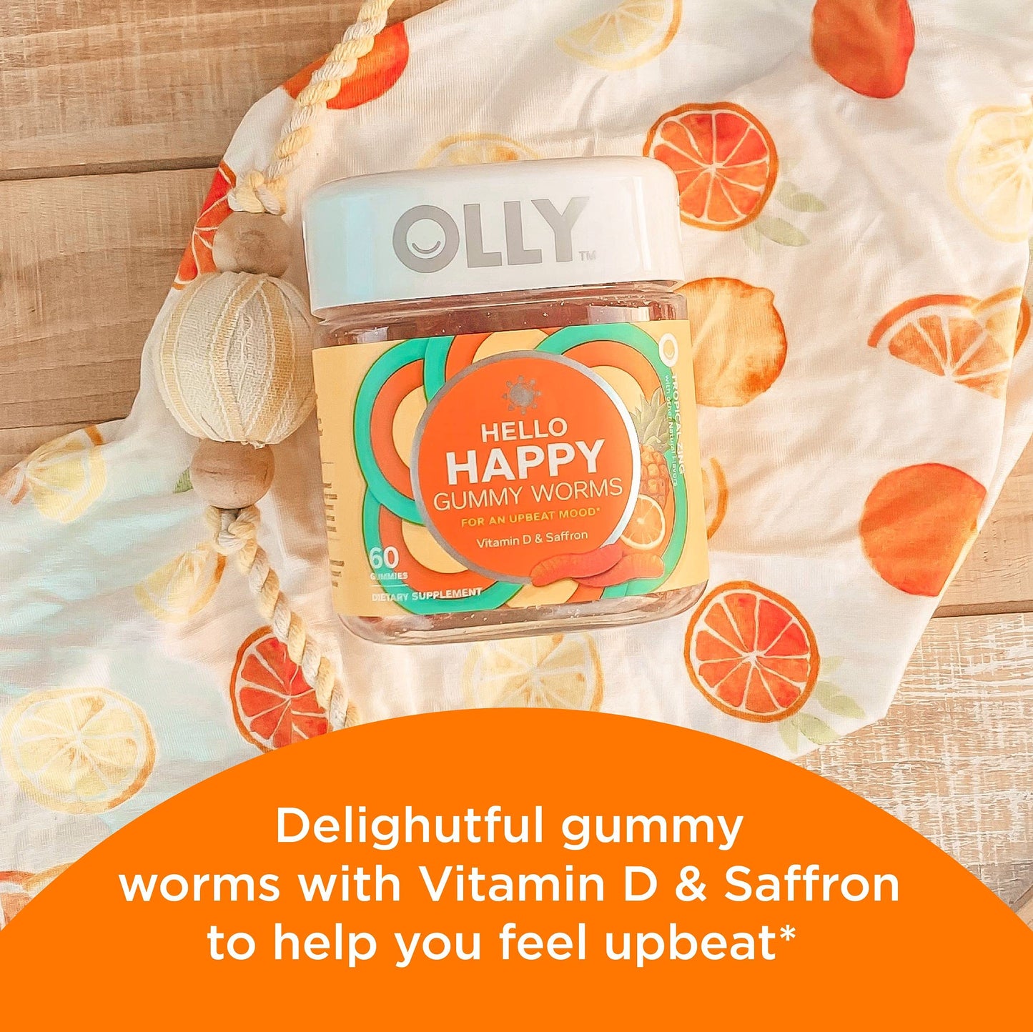 OLLY Hello Happy Gummy Worms Mood Support Gummies, 60 Count