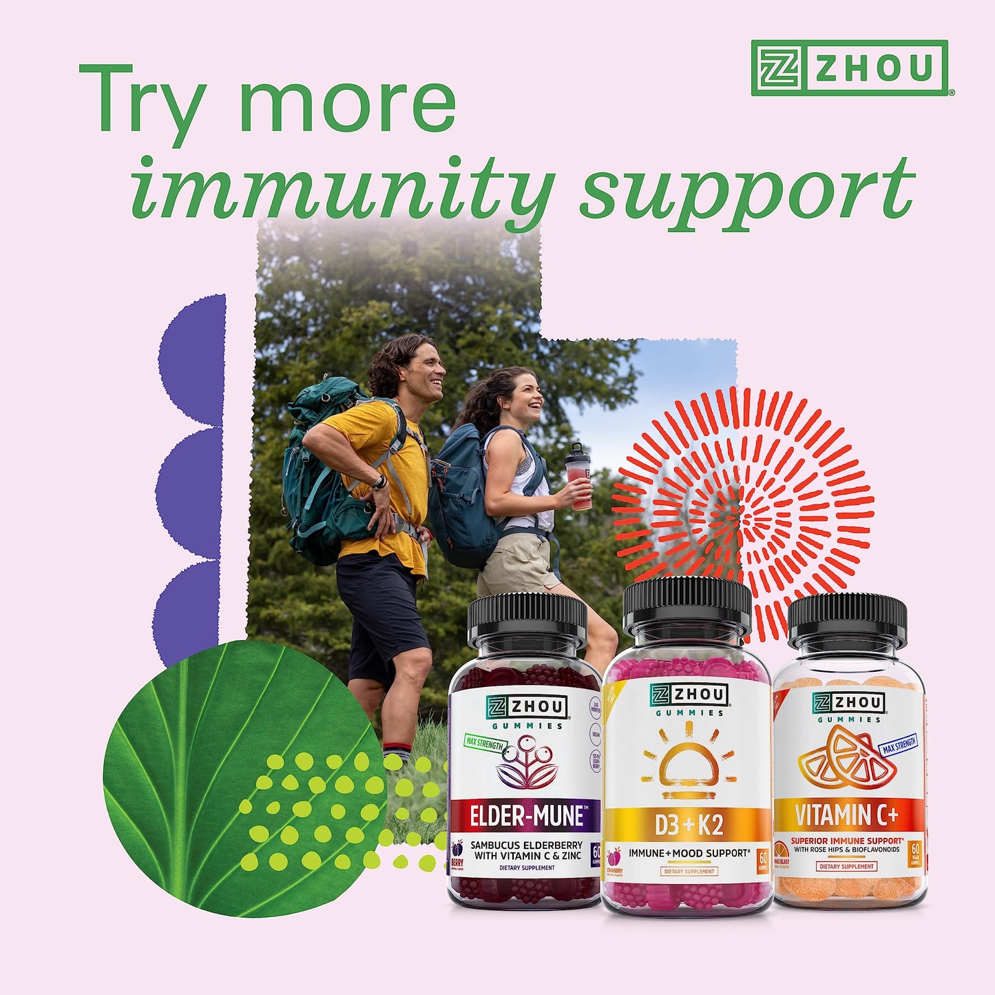 ZHOU D3+K2 Vitamin D3 and K2 Capsule, 60 Veggie Capsules