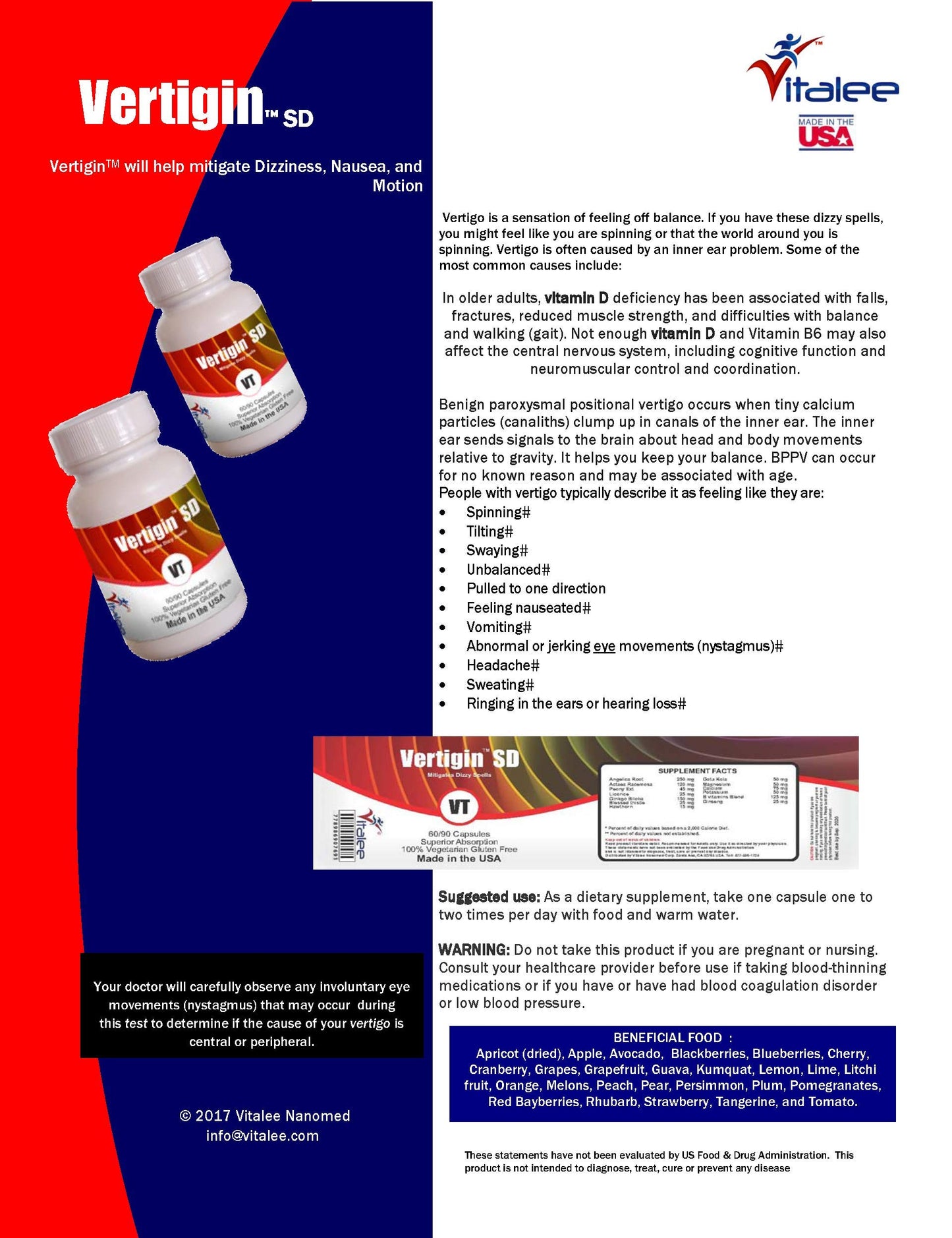 Vitalee Nanomed Vertigin SD- Vertigo Supplement Capsule, 60 Count