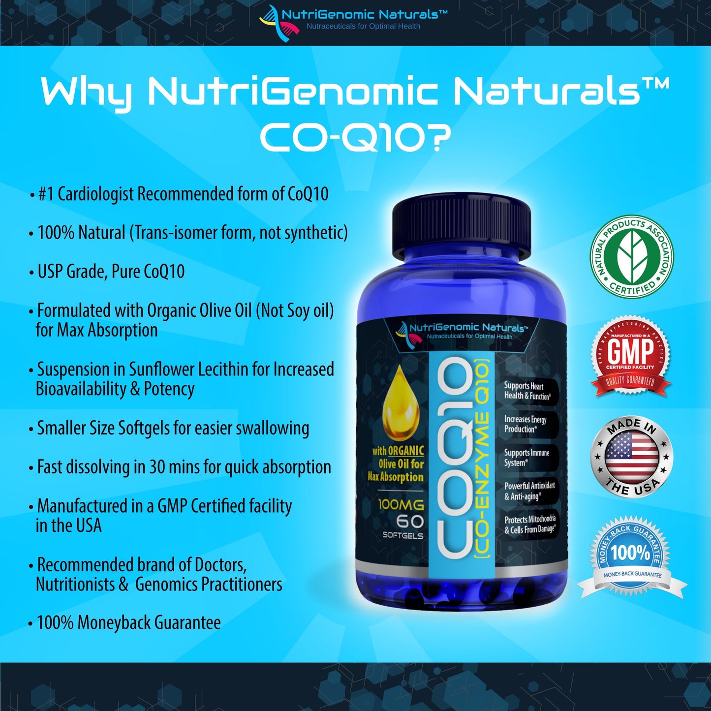NutriGenomic Naturals CoQ10 Softgel 100 mg, 60 Softgels