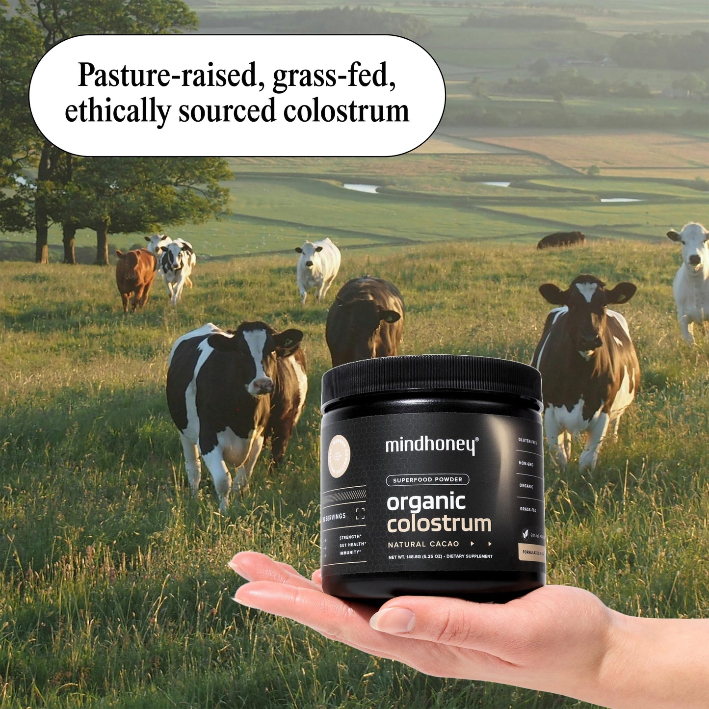MINDHONEY Organic Colostrum Premium Cacao Flavored Powder, 5.25 oz