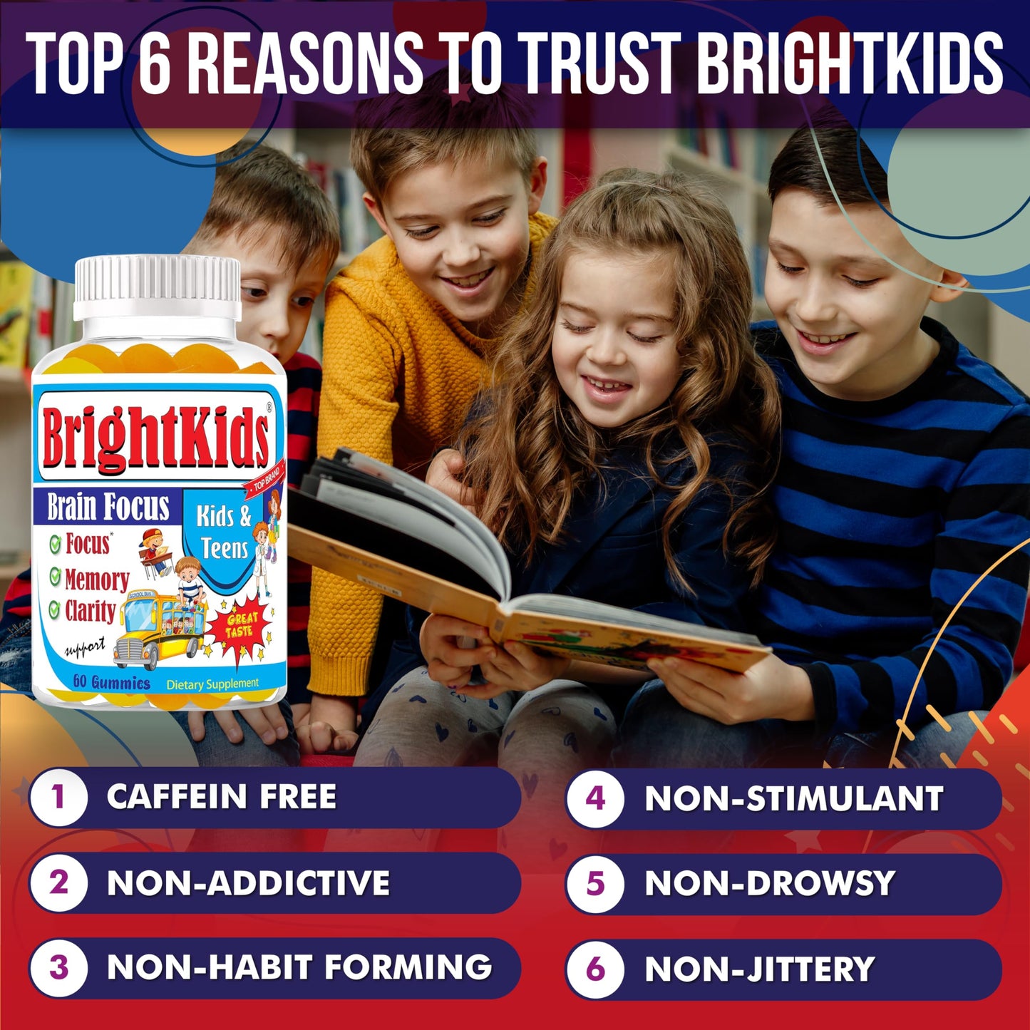 BrightKids Focus Gummies for Kids & Teens 60 Count