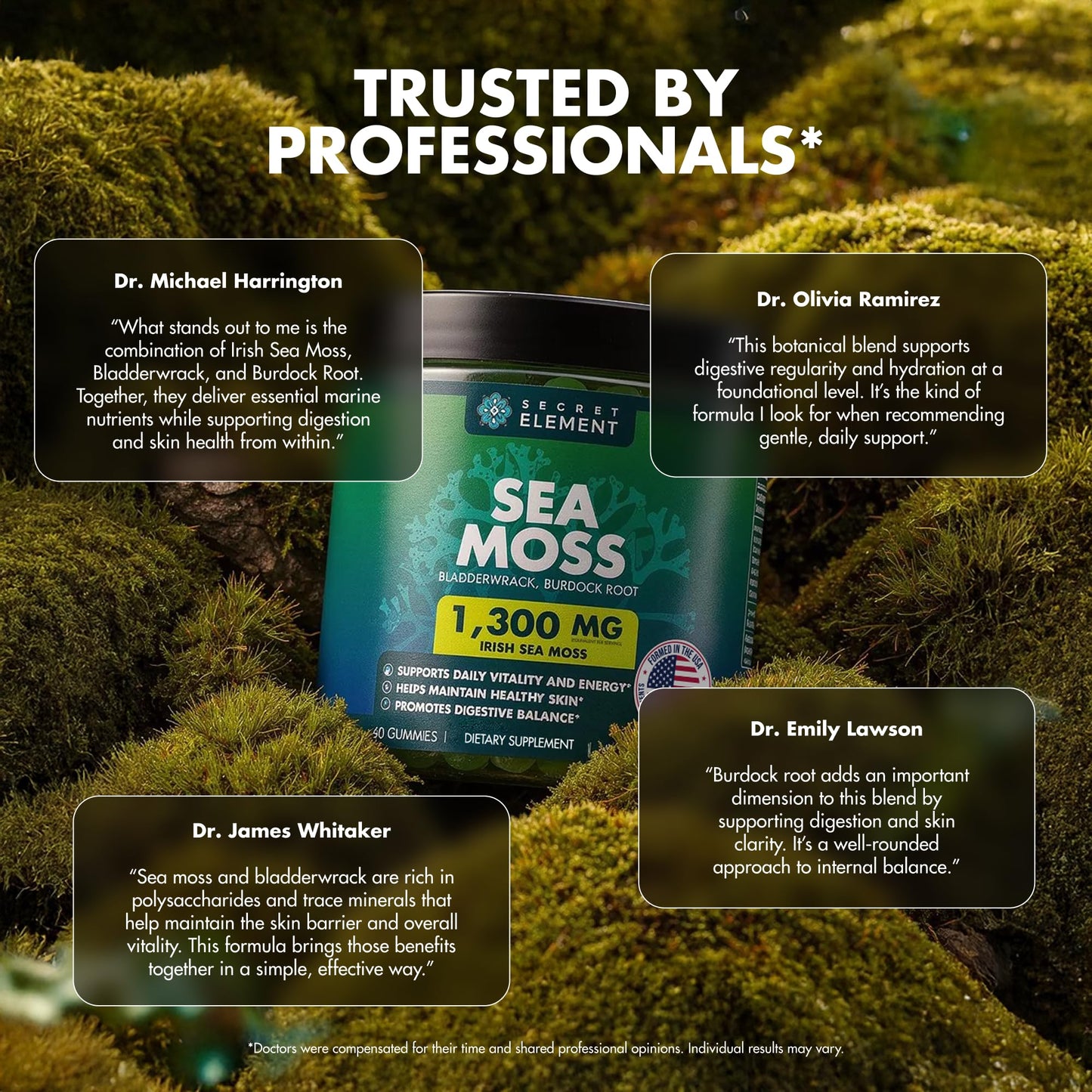 Secret Element Sea Moss Gummies with Bladderwrack & Burdock Root, Apple Flavor, 60 Gummies