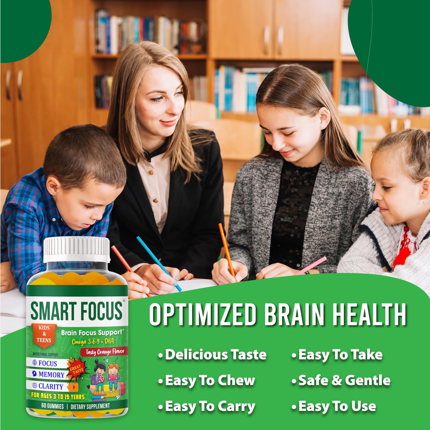 Generic Smart Focus Gummies for Kids & Teens Omega-3 DHA, 60 Gummies