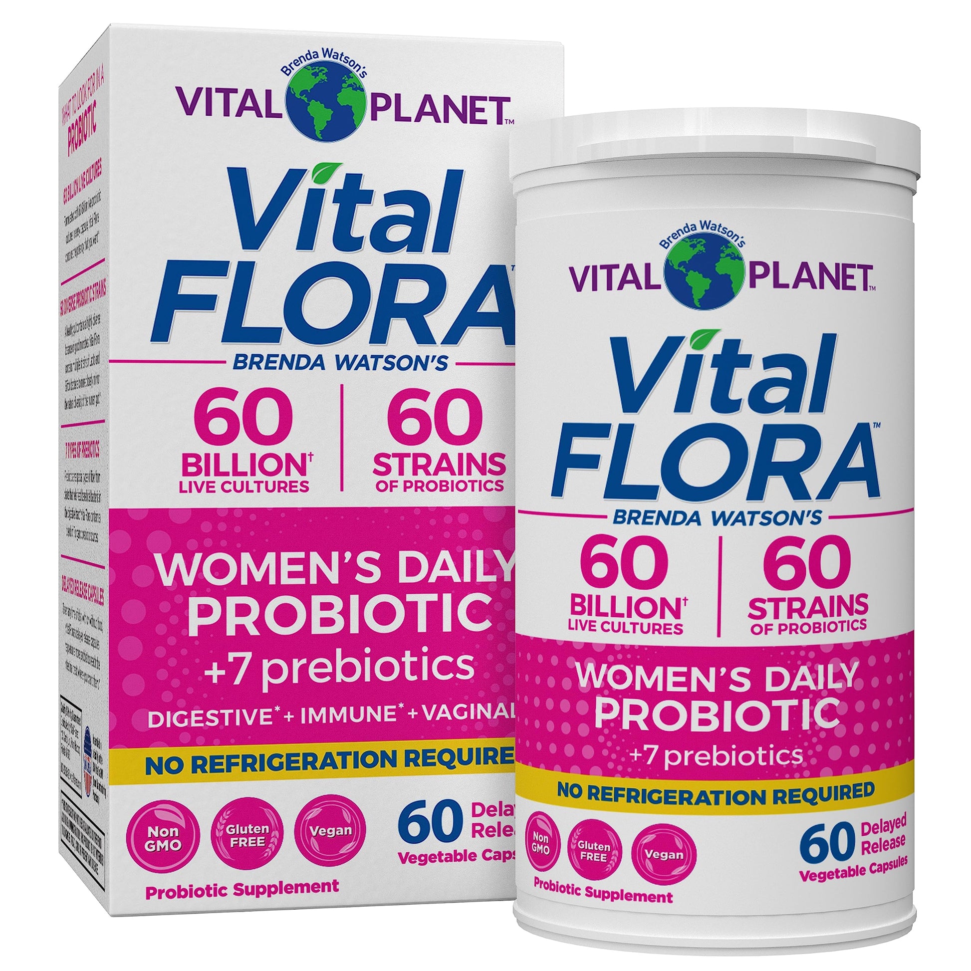 Vital Planet Vital Flora Probiotics for Women 60 Billion CFU, Diverse Strains, Daily Shelf Stable Probiotic with Organic Prebiotics, for Vaginal Support, Immune and Digestive Health, 60 Capsules